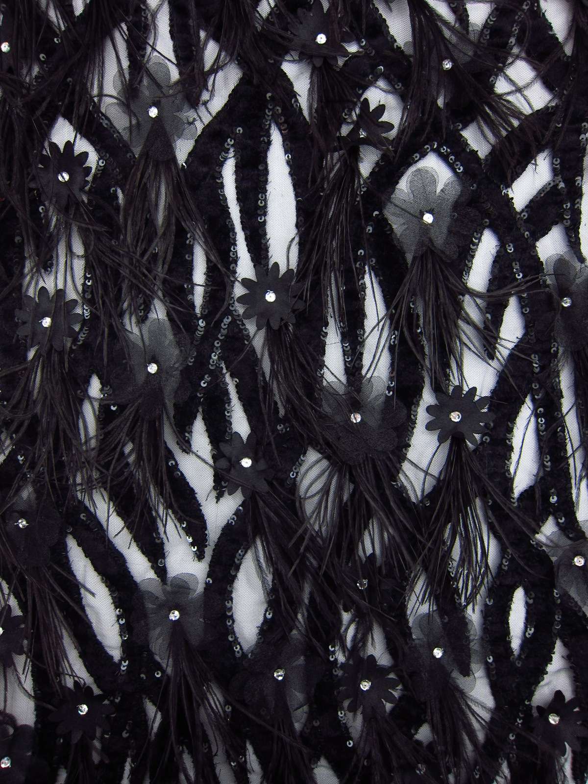 Novelty Velvet Appliquéd Illusion with Feathers0
