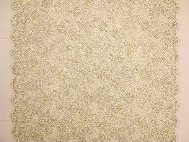 Double scallop silver and cream geometric beaded metallic French Chantilly Lace