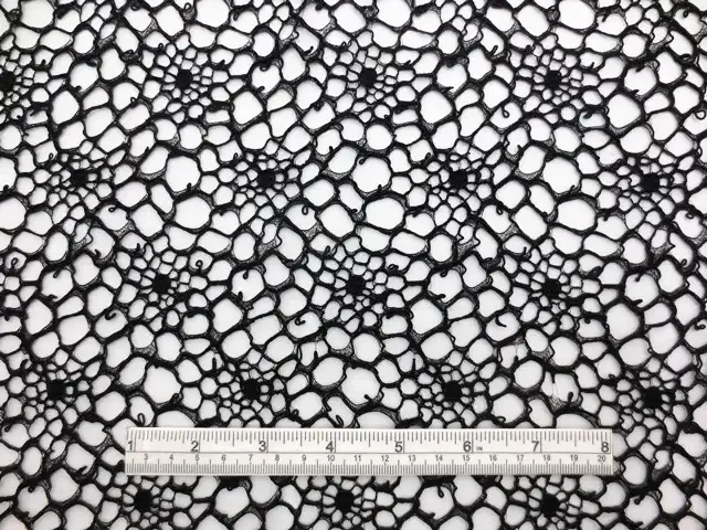 Double scallop black floral corded French Chantilly Lace