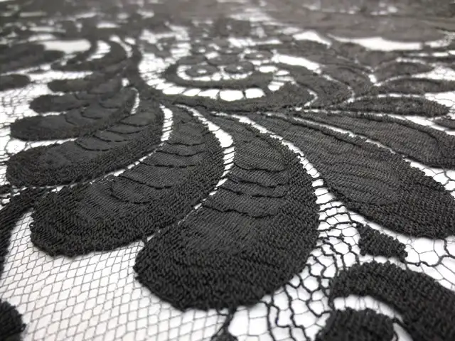 Single scallop black floral French Chantilly Lace