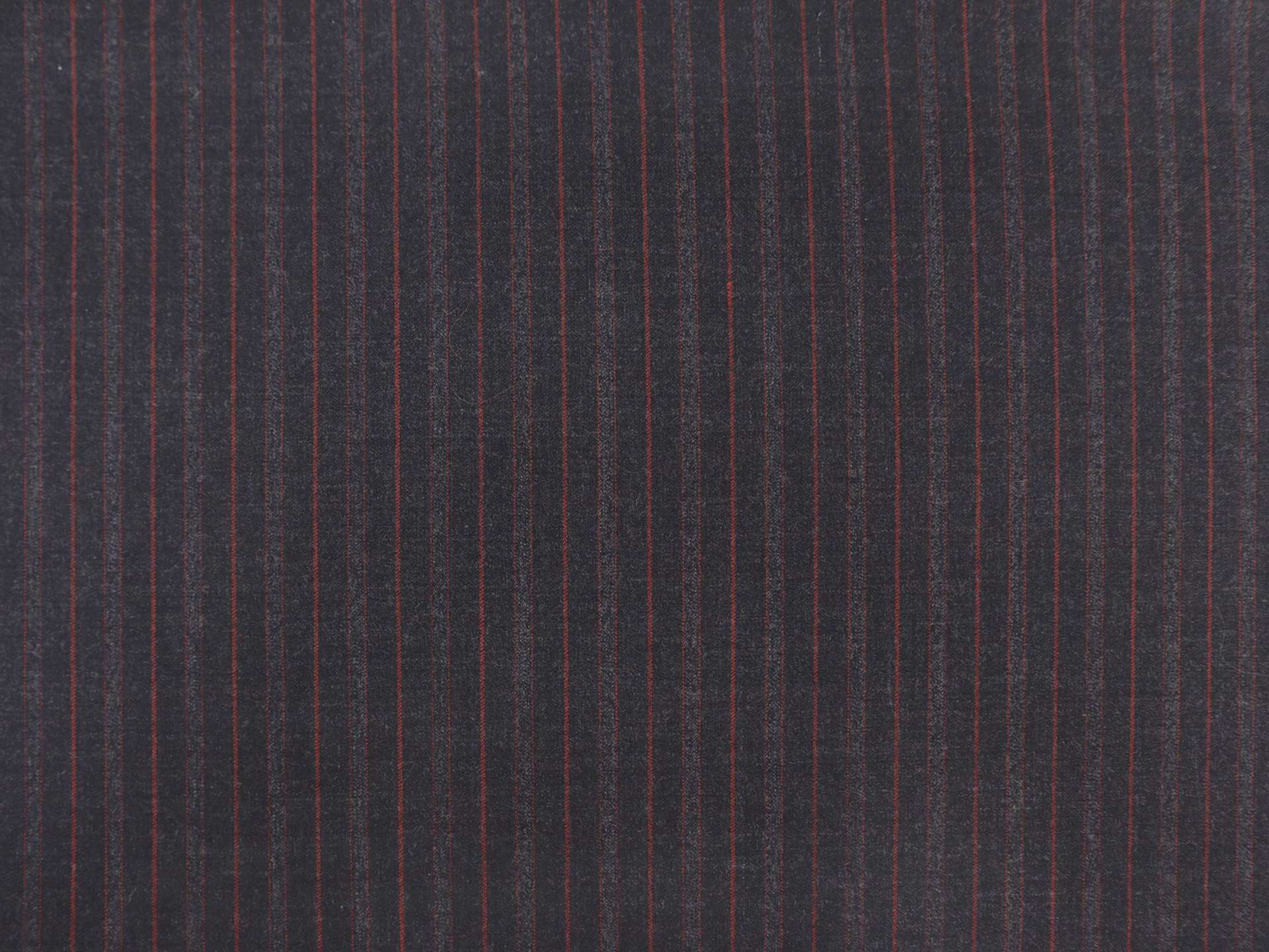 Wool Fine Flannel Striped Suiting in Charcoal & Red