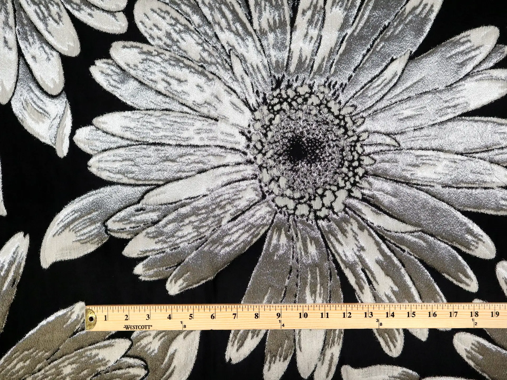 Metallic Brocade with Over Sized Daisies in Silver & Black