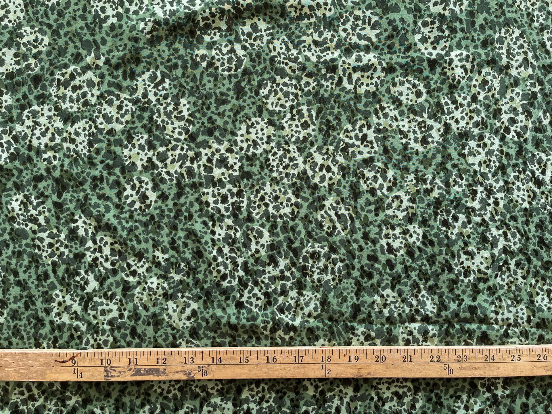 Vintage Silk Print. Green with Black Marks