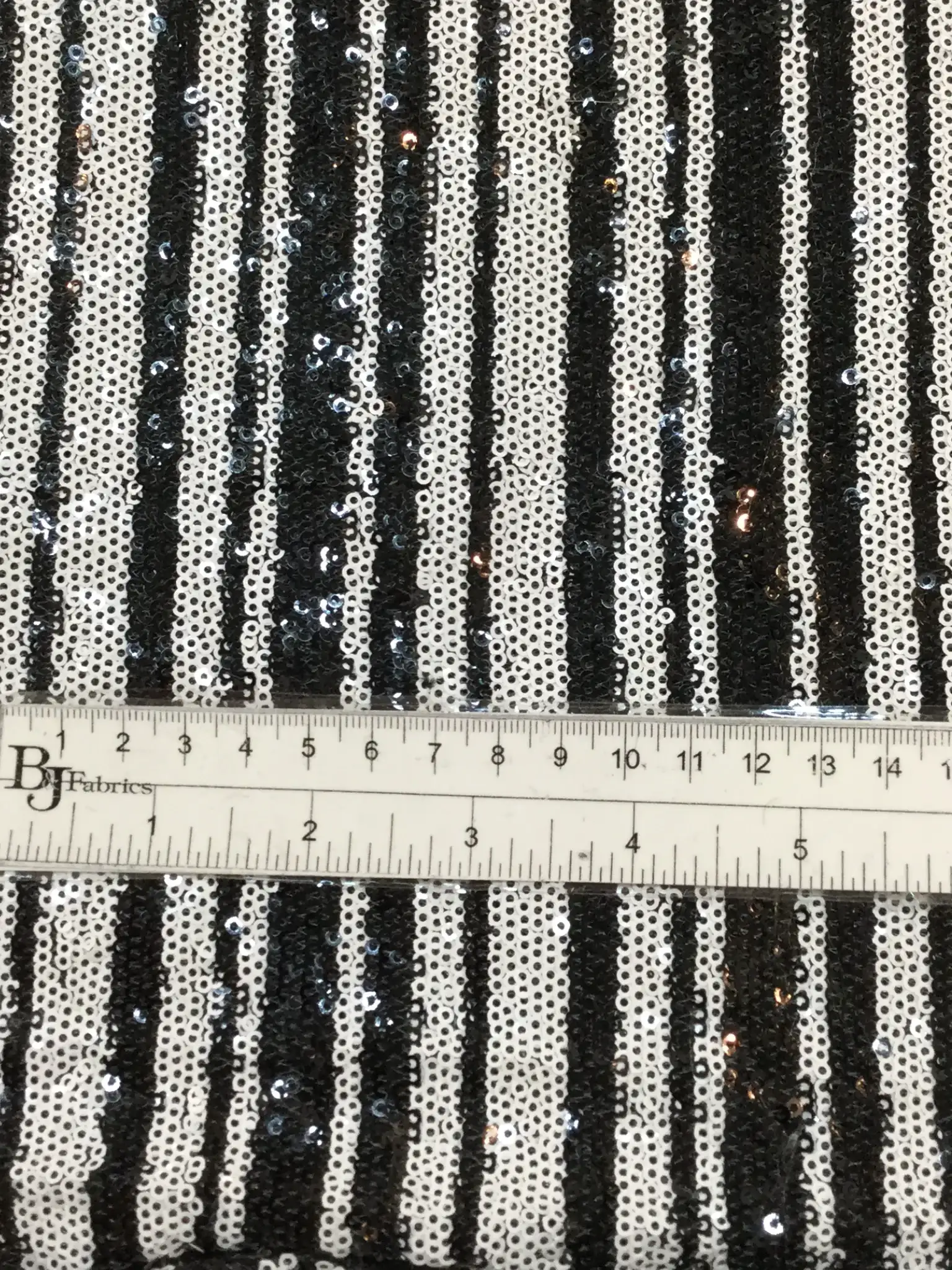 Mini Sequins on Stretch Tulle in Black and White Stripes