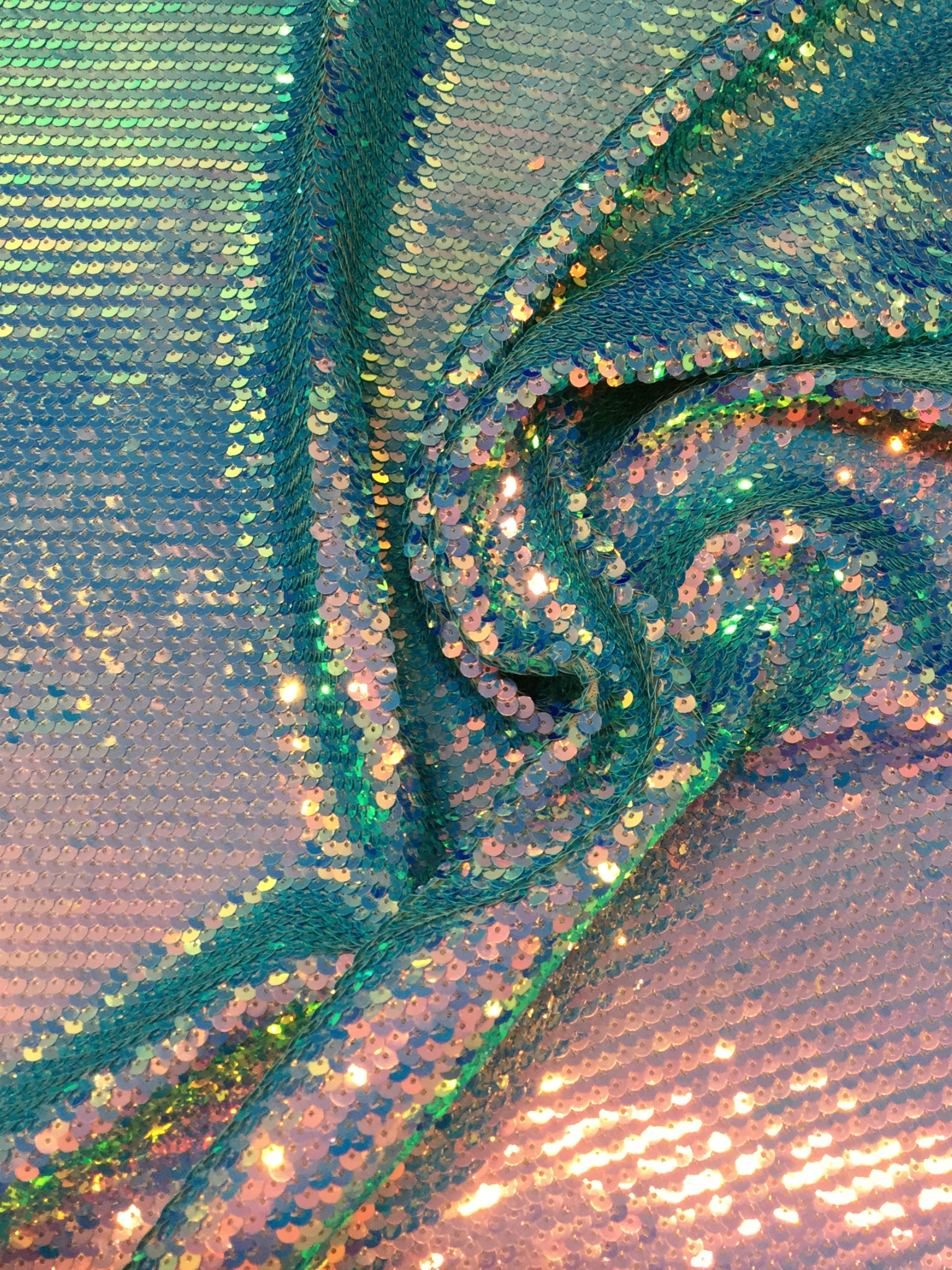 Fish Scale Sequins on Tulle in Opalescence Blue/Pink
