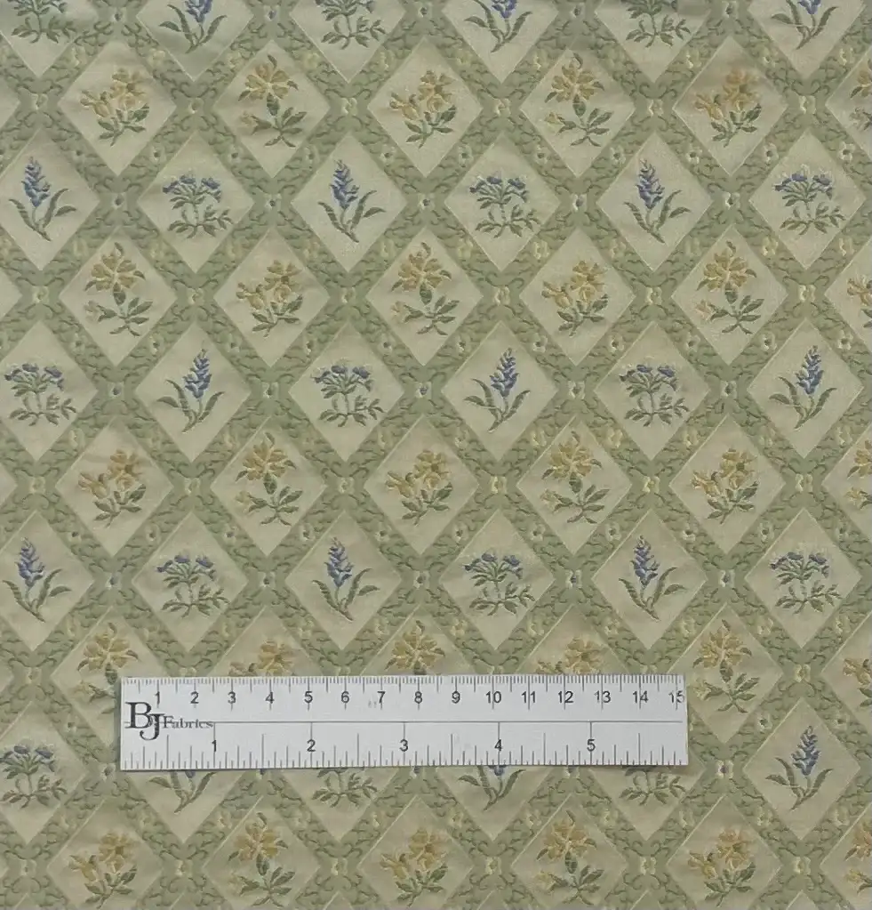 Made in Italy Pure Silk Brocade Floral Geometric in Celedaon