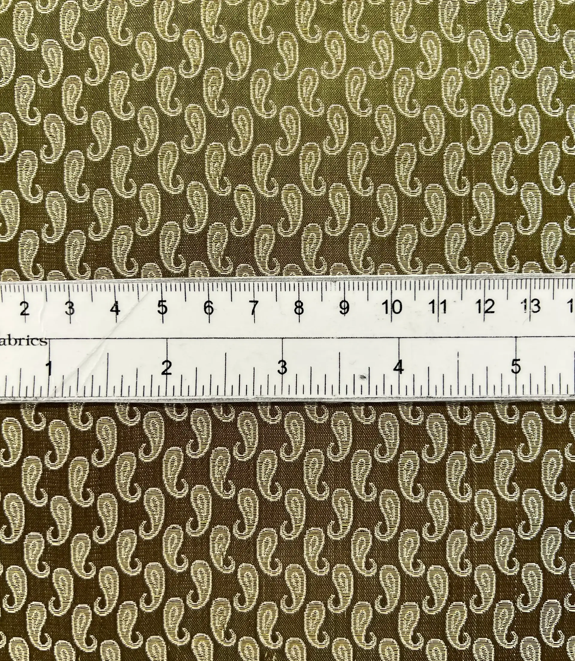 Silk Metallic Small Paisley Brocade in Green & Antique Gold
