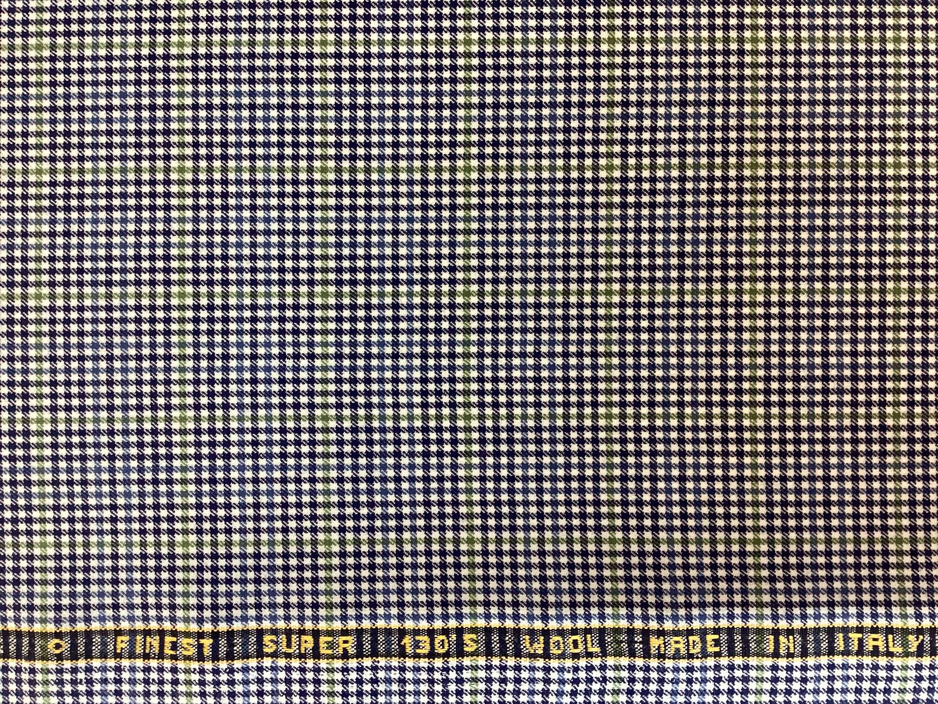 Made In Italy Wool Super 130's Check In Navy, White & Green