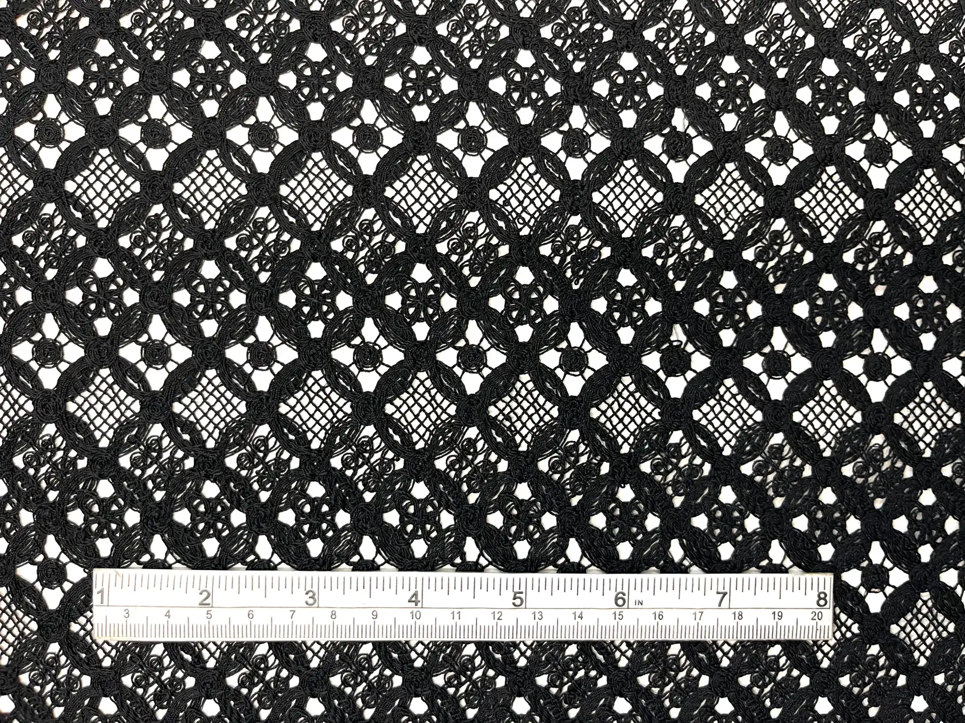 Double Scalloped Embroidered Lace in Circular Chain Link Pattern in Black