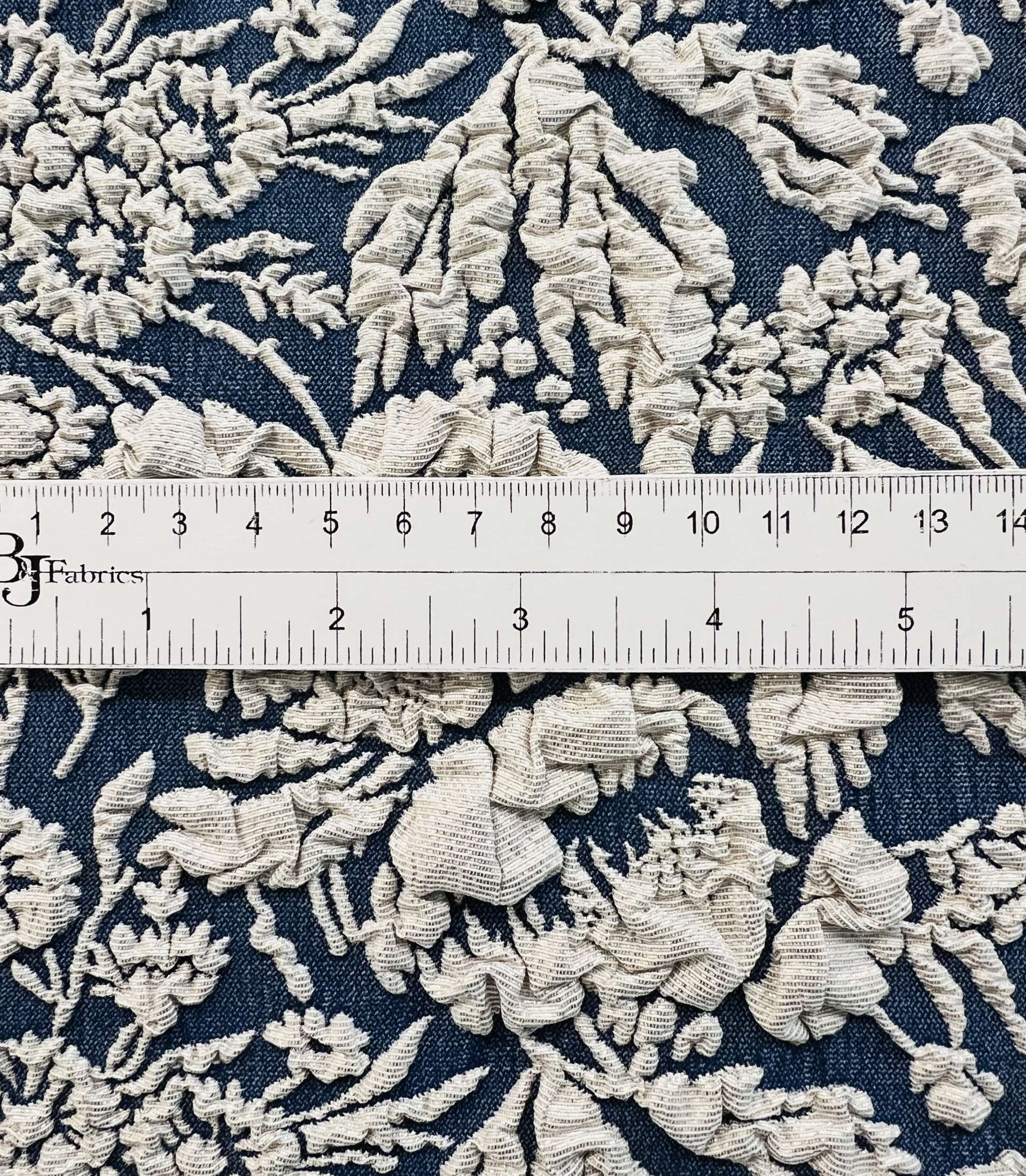 Made in Italy Cotton/Acetate/Nylon Stretch Sloral Brocade in Denim Blue