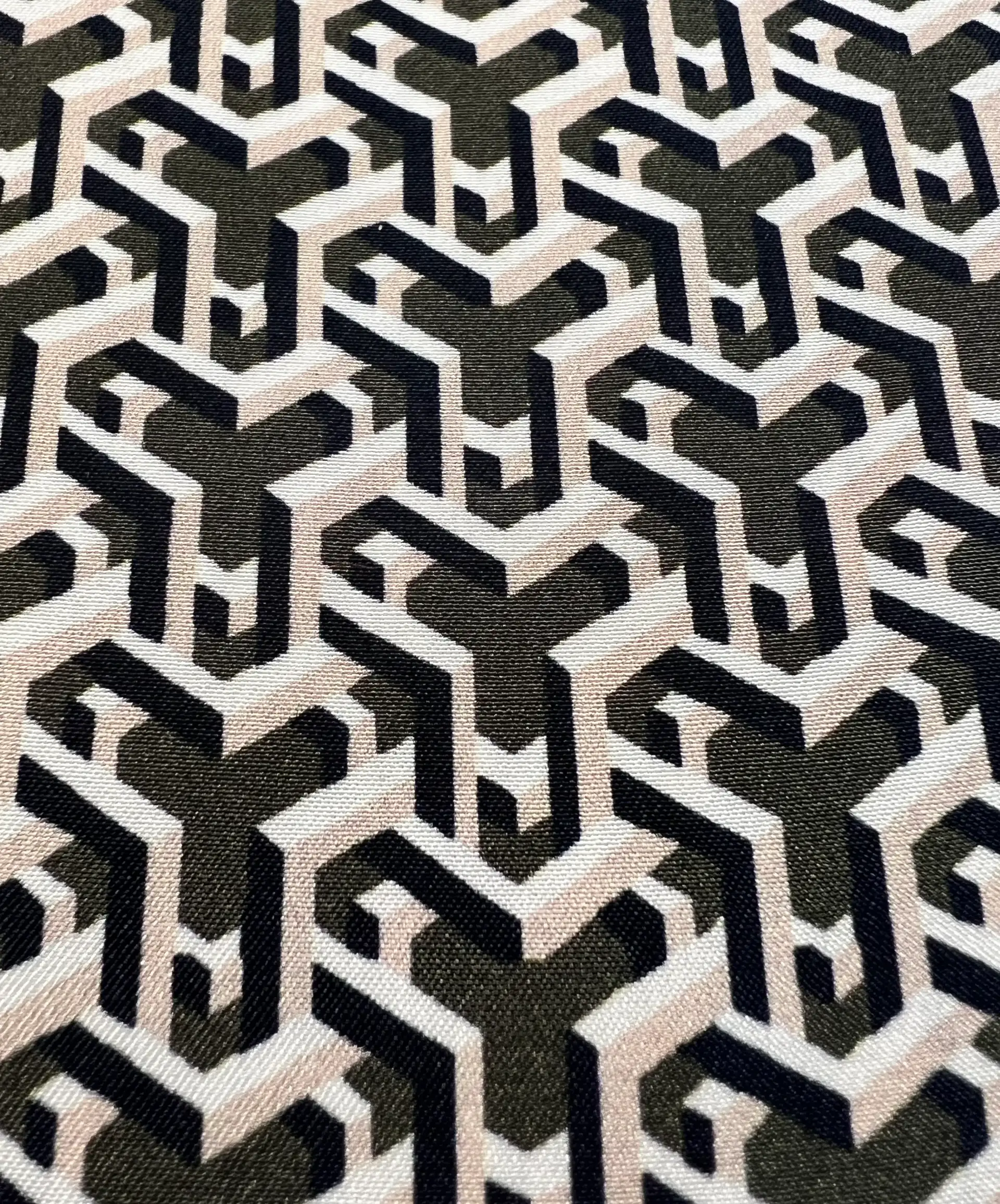 Printed Silk Reverse Charmeuse in Olive & Pink Geometric