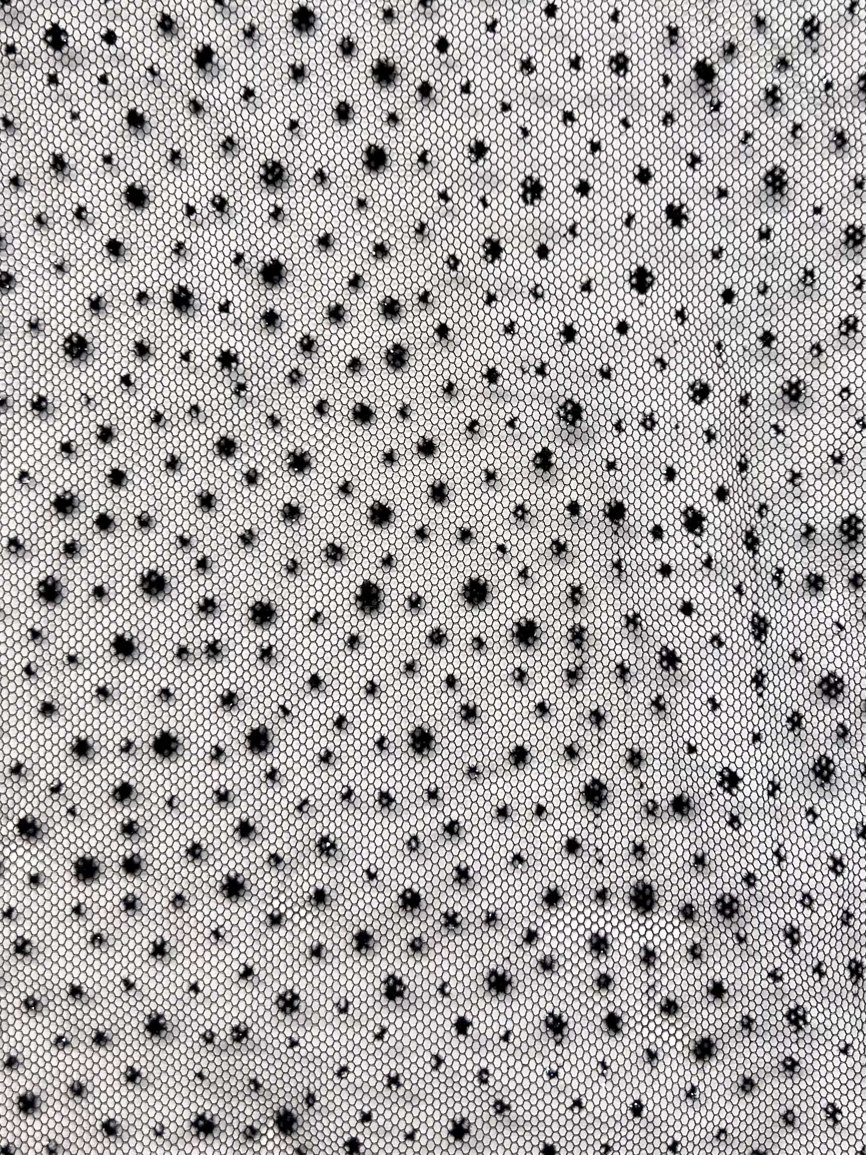 Micro Flocked & Glittered Nylon Tulle in Black on Black