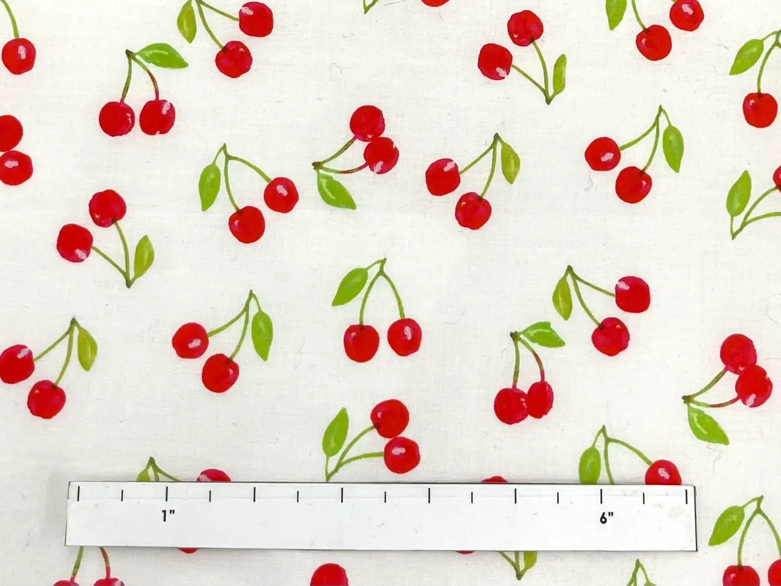 100% Cotton Broadcloth Print Red Cherry on White