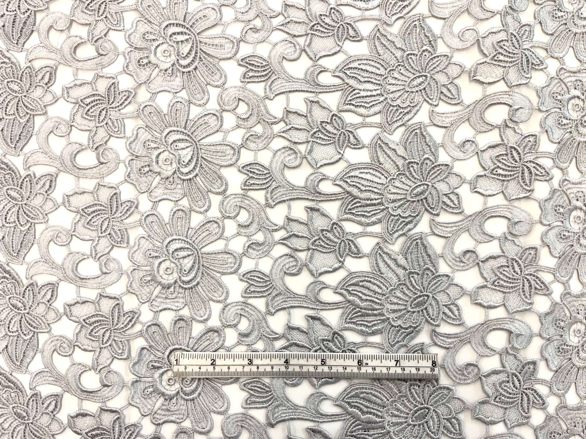 Double Scalloped Floral Guipure Lace in Silver Grey FABRICS IN WAREHOUSE