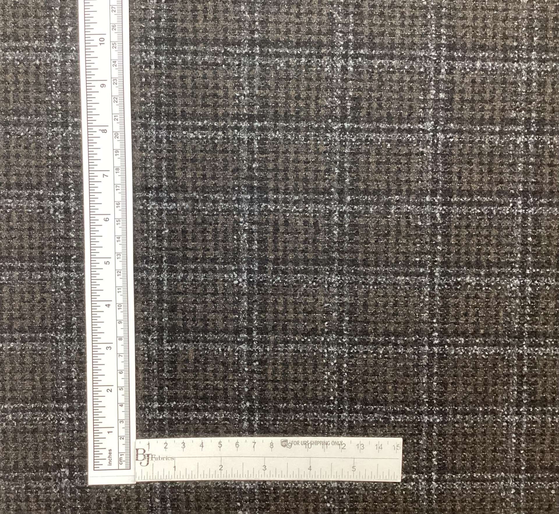 Italian Wool Polyester Plaid Suiting in Black Espresso 