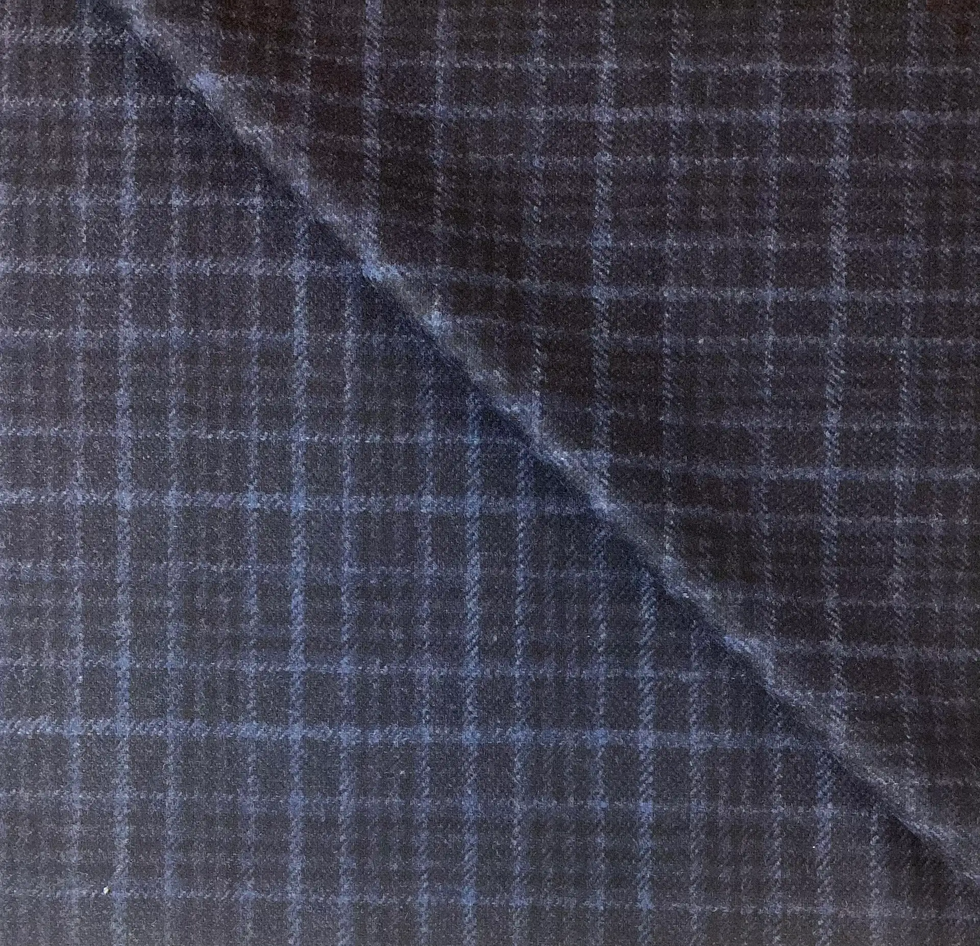 Italian Wool Super 130's Plaid in Navy Blue & Black