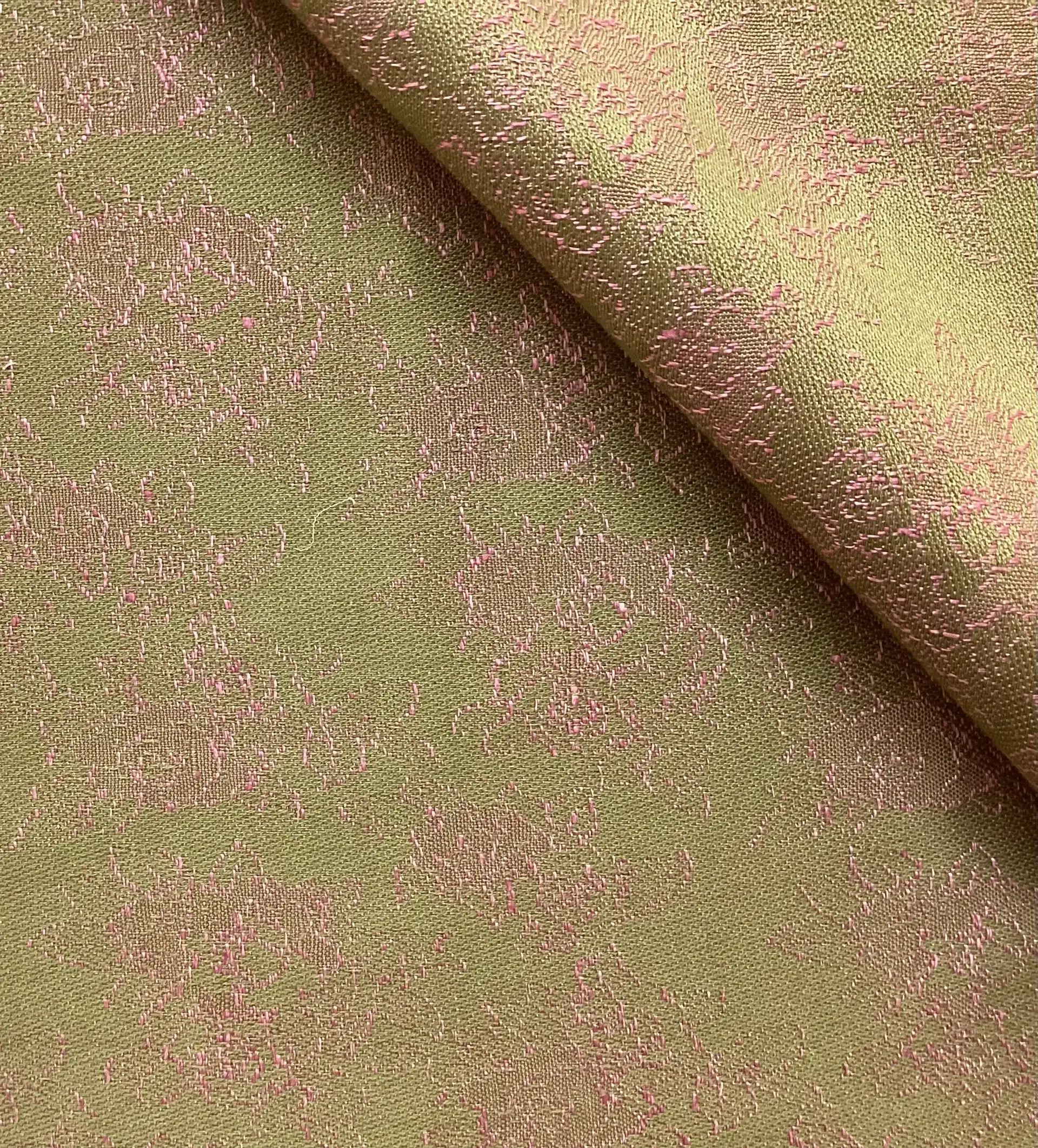 Made in Austria 100% Linen Iridescent Woven Floral Jacquard In Pink on Sage