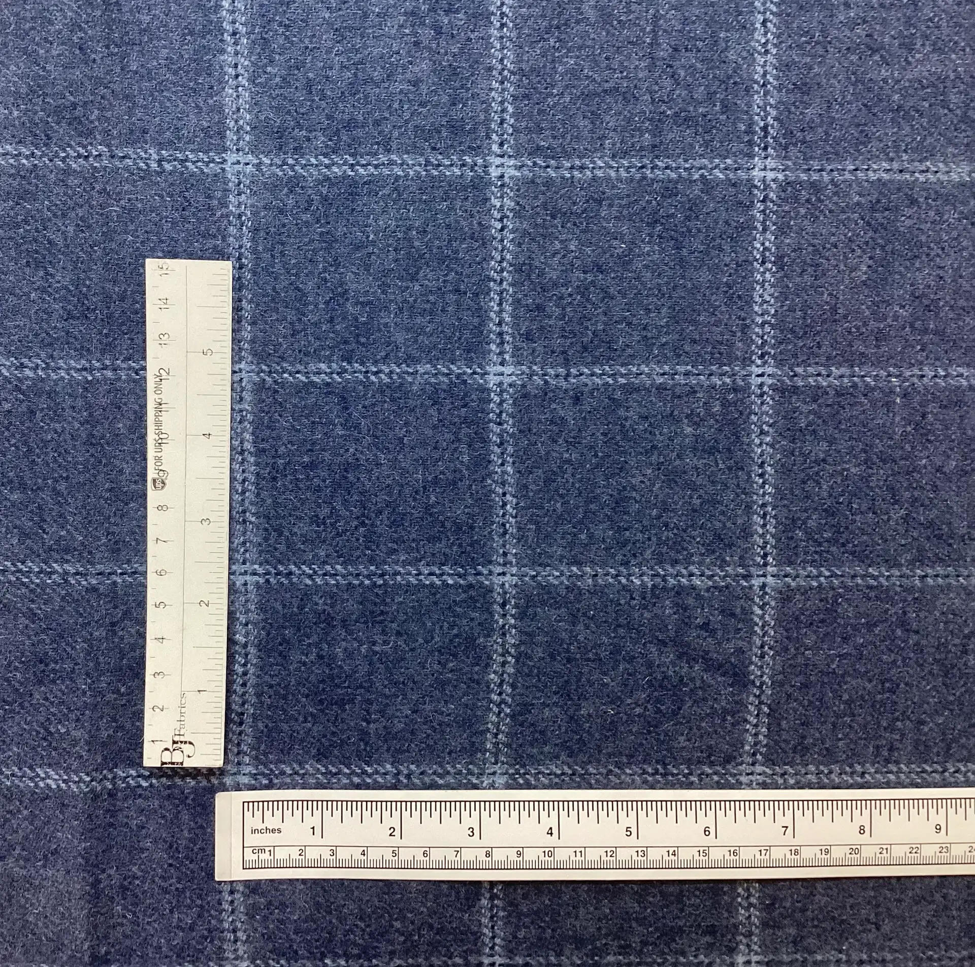Made in England 100% Wool Flannel Plaid In Denim Blue 