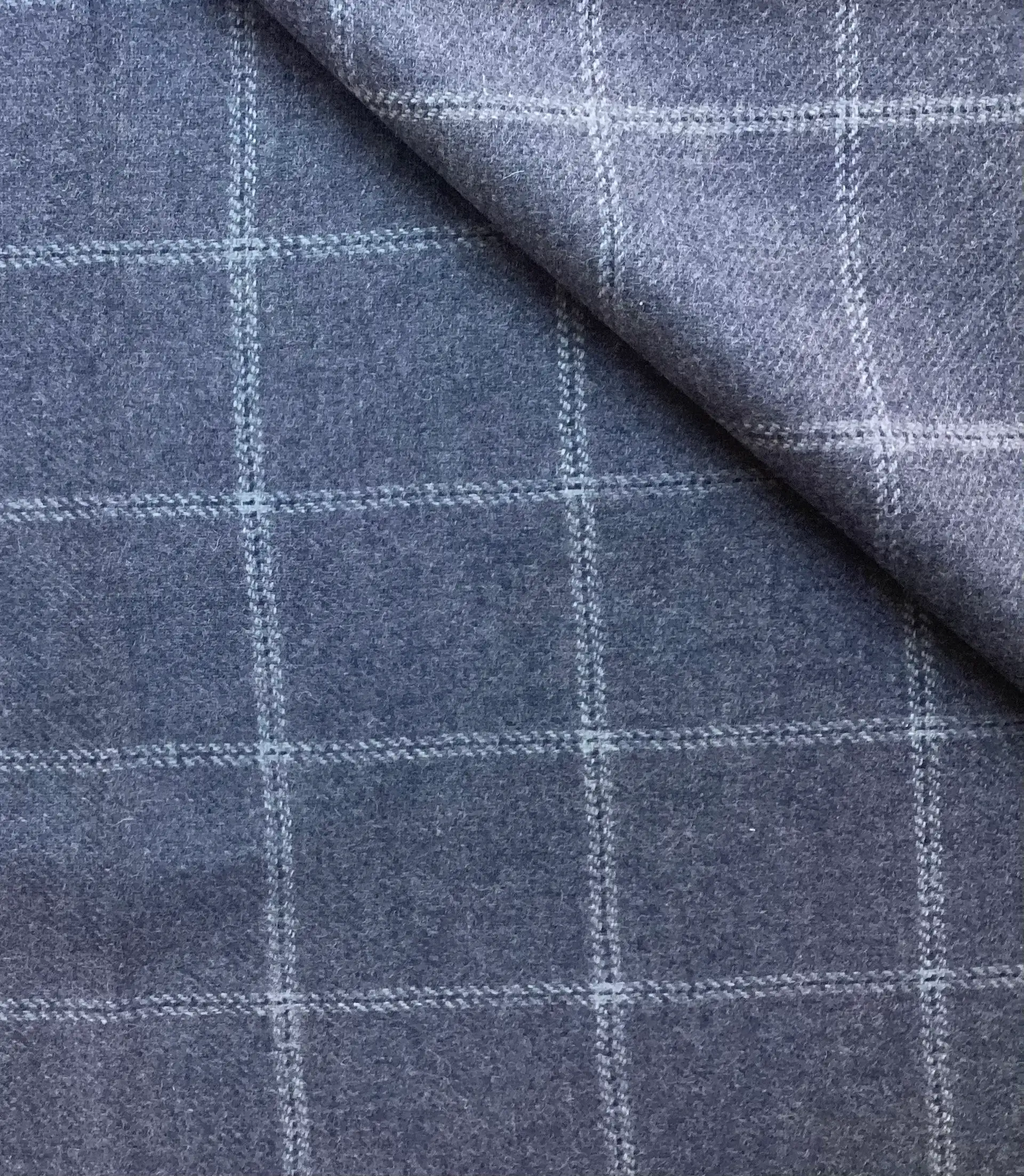 Made in England 100% Wool Flannel Plaid In Denim Blue 