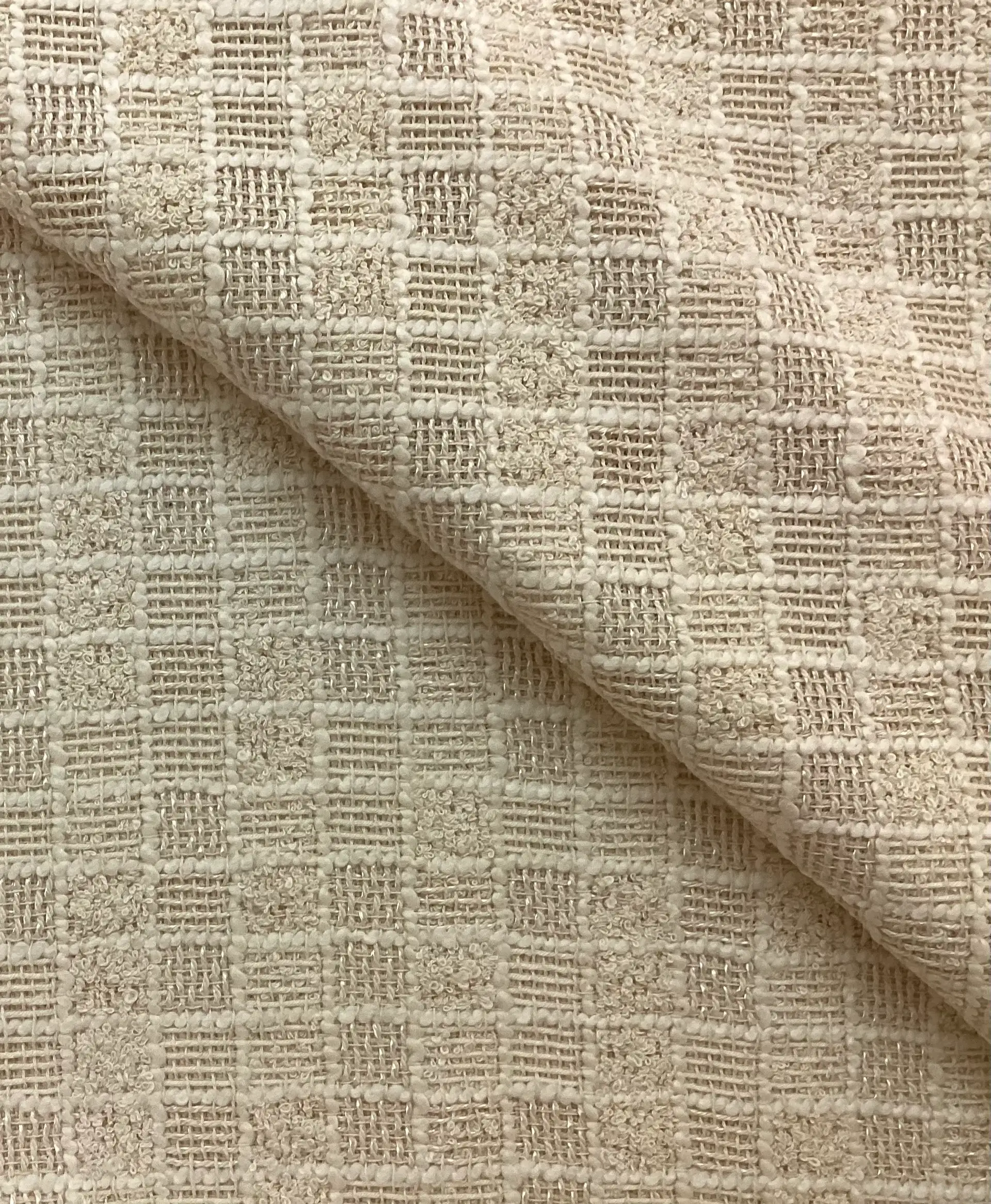 Cotton & Nylon Checkerboard Tweed In Chickpea