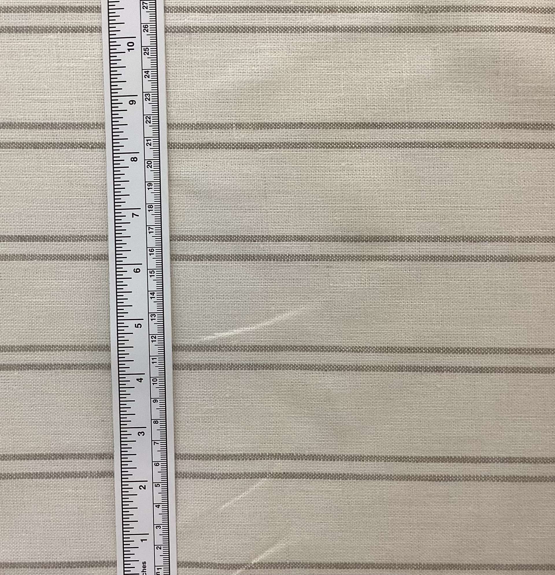 100% Linen Heavy Weight Yarn-Dye Stripe In Light Taupe On Cream