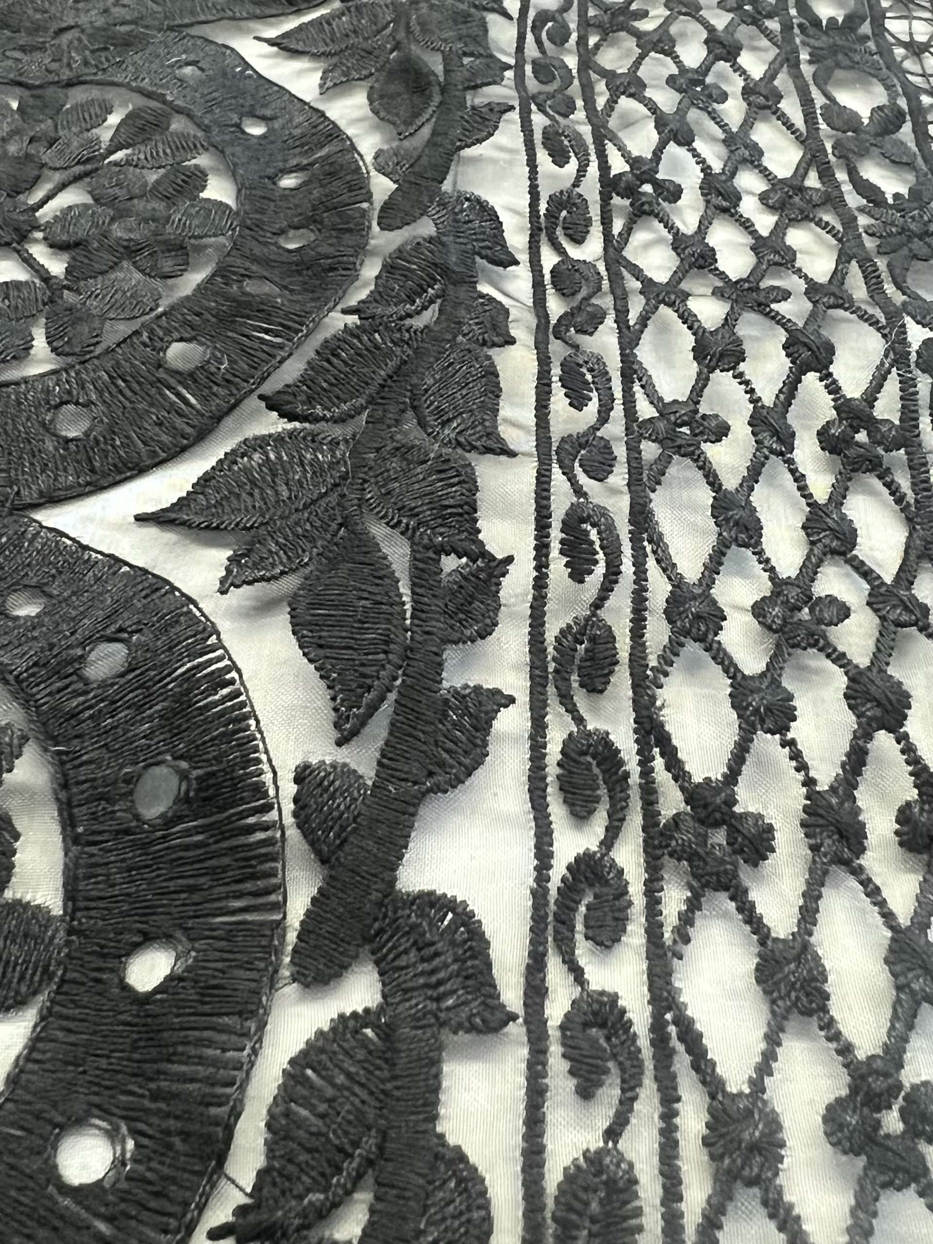 Embroidered Polyester Organza in Black "Garden Diomedes"