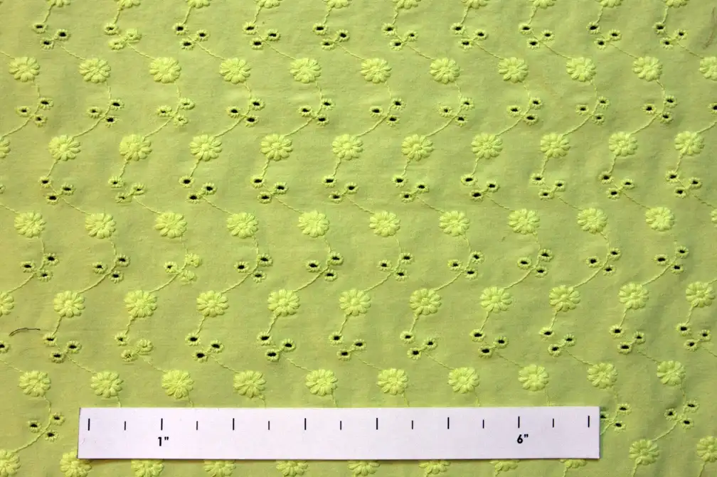 Cotton Lycra Embroidery Eyelet in Chartreuse0