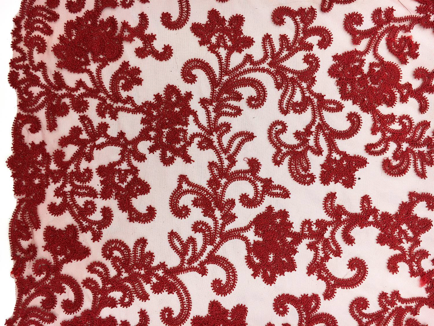 Embroidered Tulle in Oxblood0