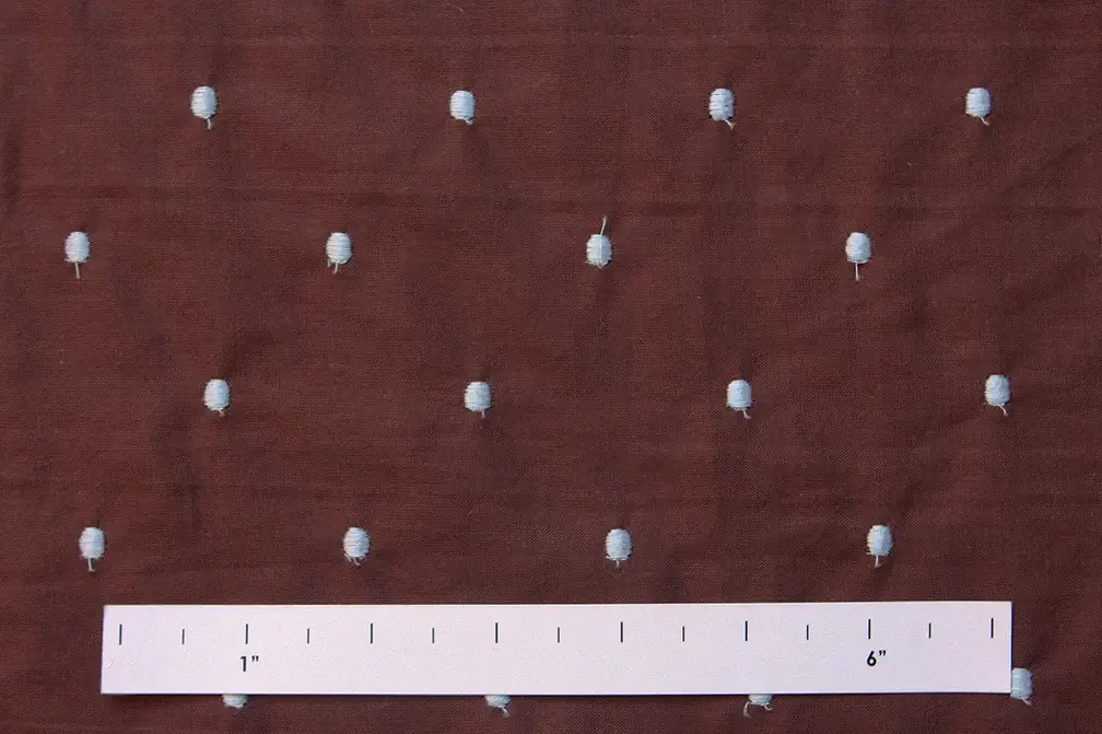Cotton Embroidered Dots in Blue over Brown1