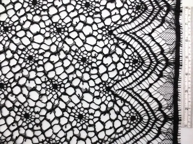 Double scallop black floral corded French Chantilly Lace