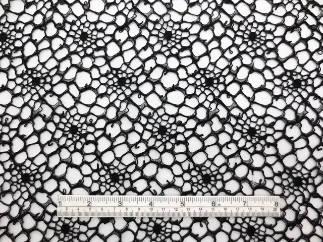 Double scallop black floral corded French Chantilly Lace