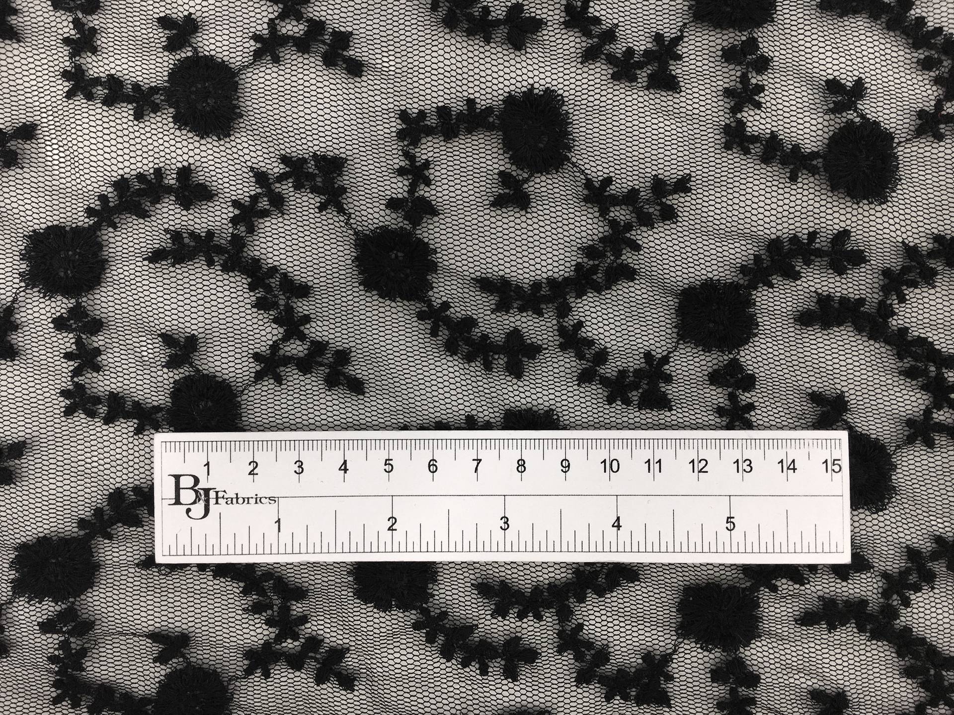 Embroidered Polyestser Bobbinet with Floral Motifs