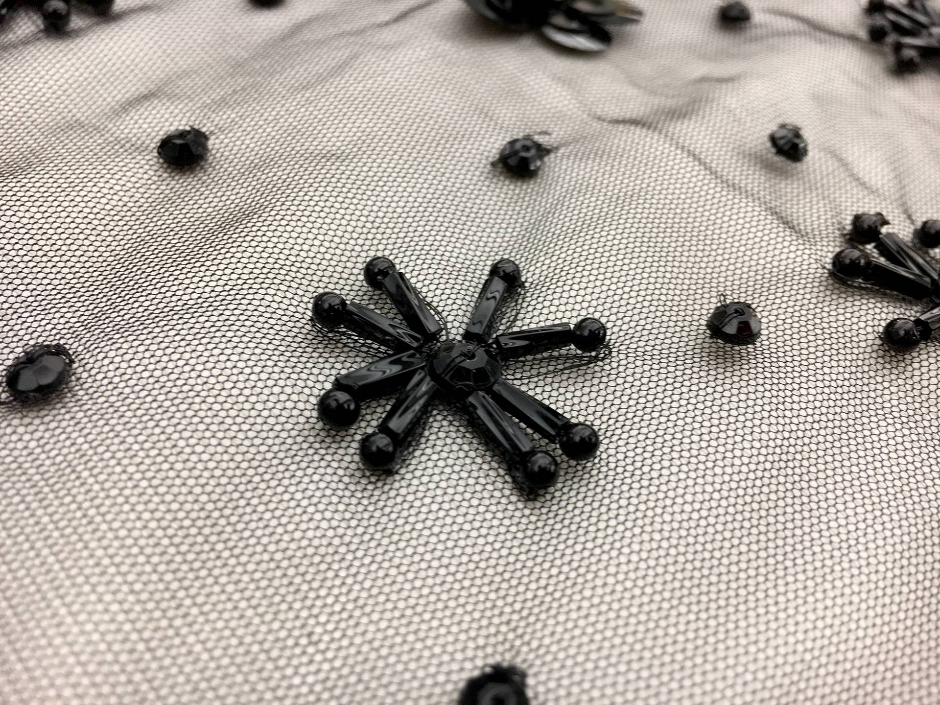 Beaded Tulle with Bugle Bead Stars and Paillette Flowers
