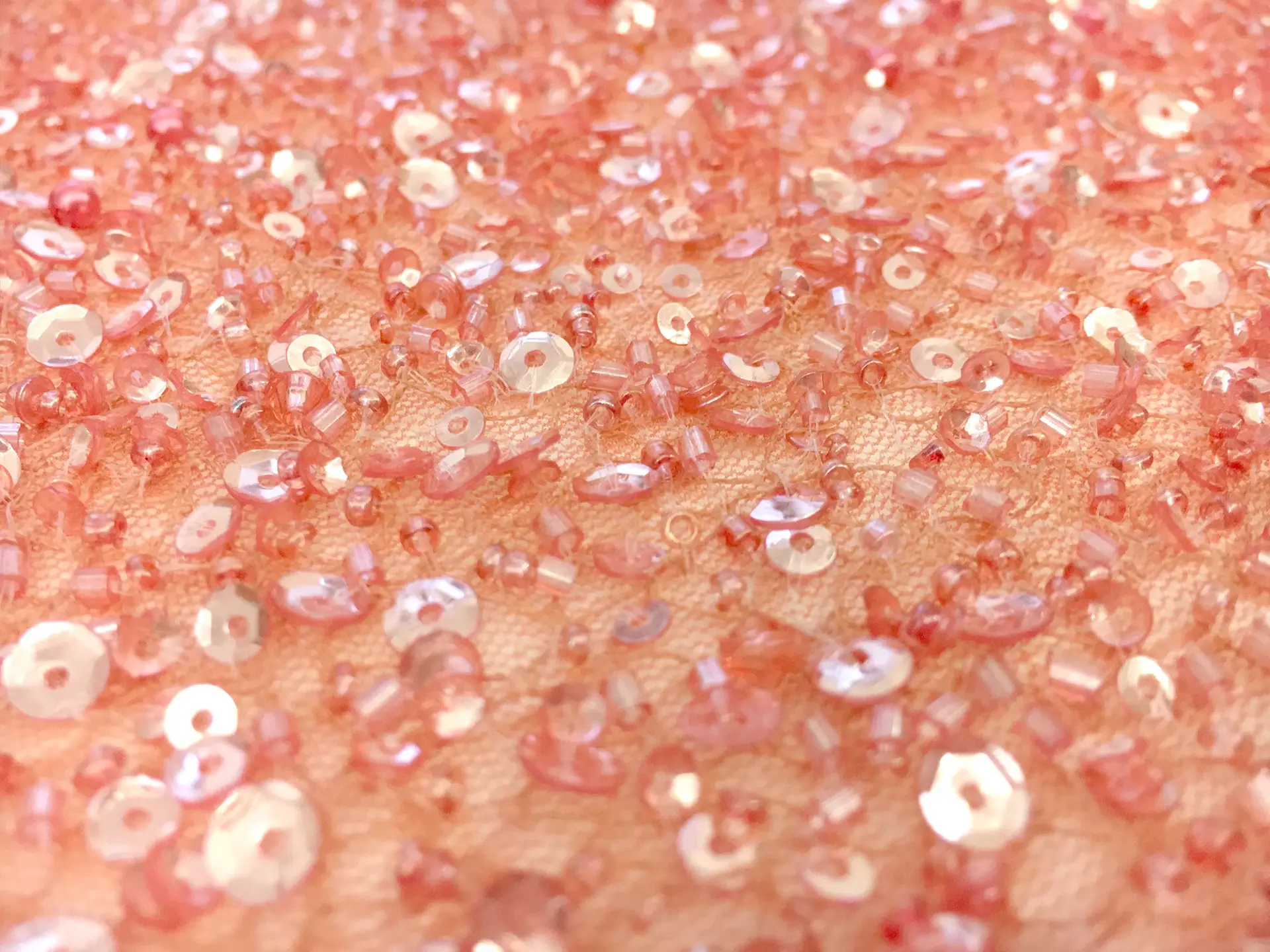 Heavy Beaded Tulle in Coral