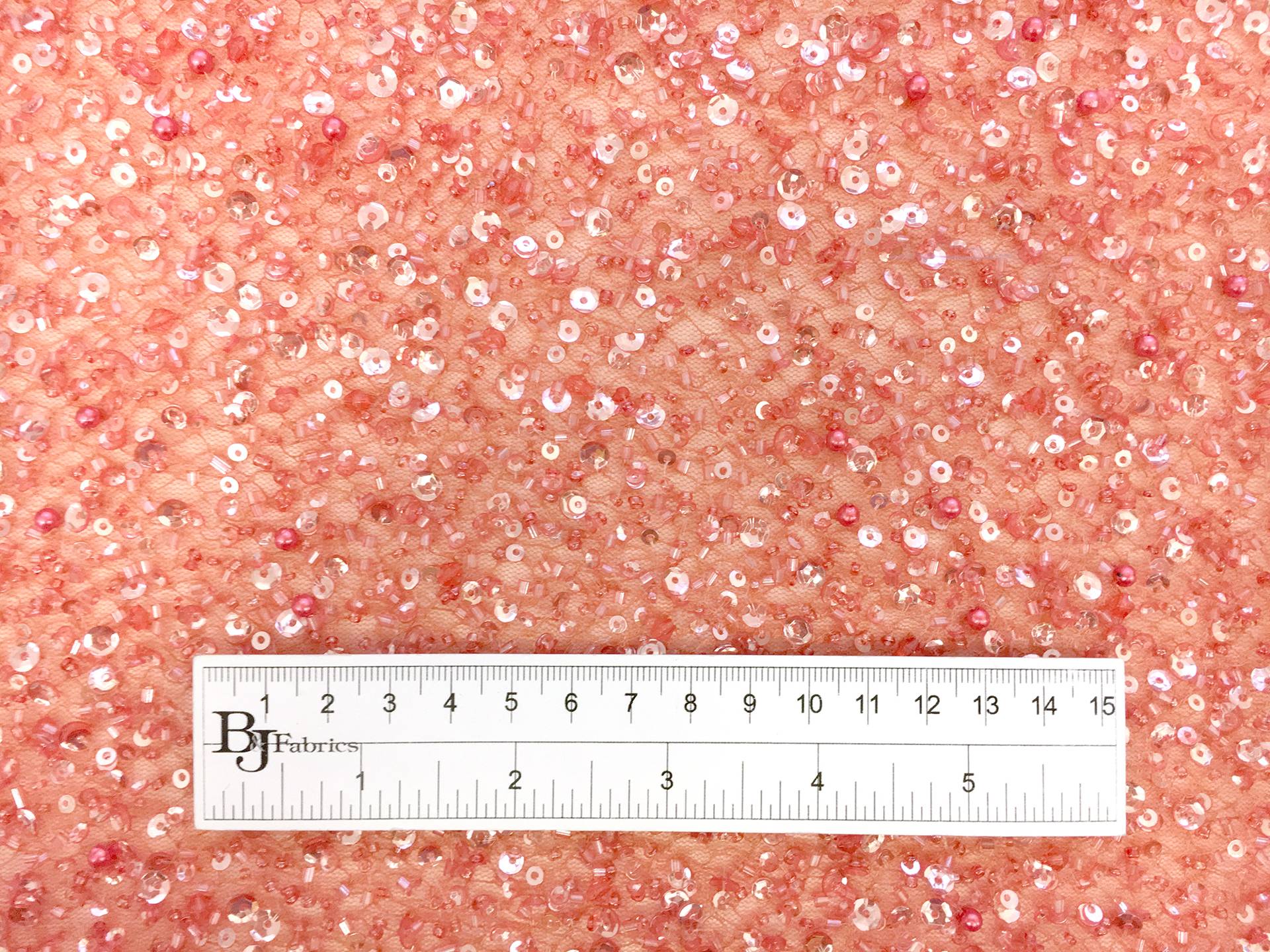 Heavy Beaded Tulle in Coral