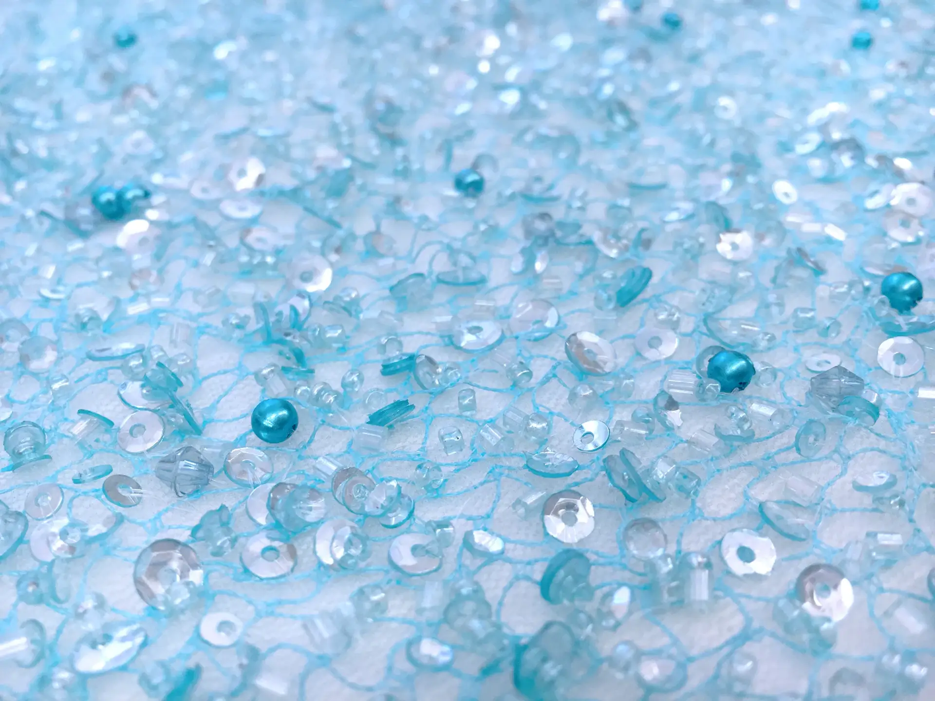 Heavy Beaded Tulle in Blue