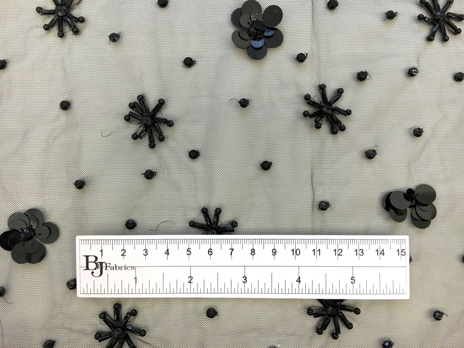 Beaded Tulle with Bugle Bead Stars and Paillette Flowers