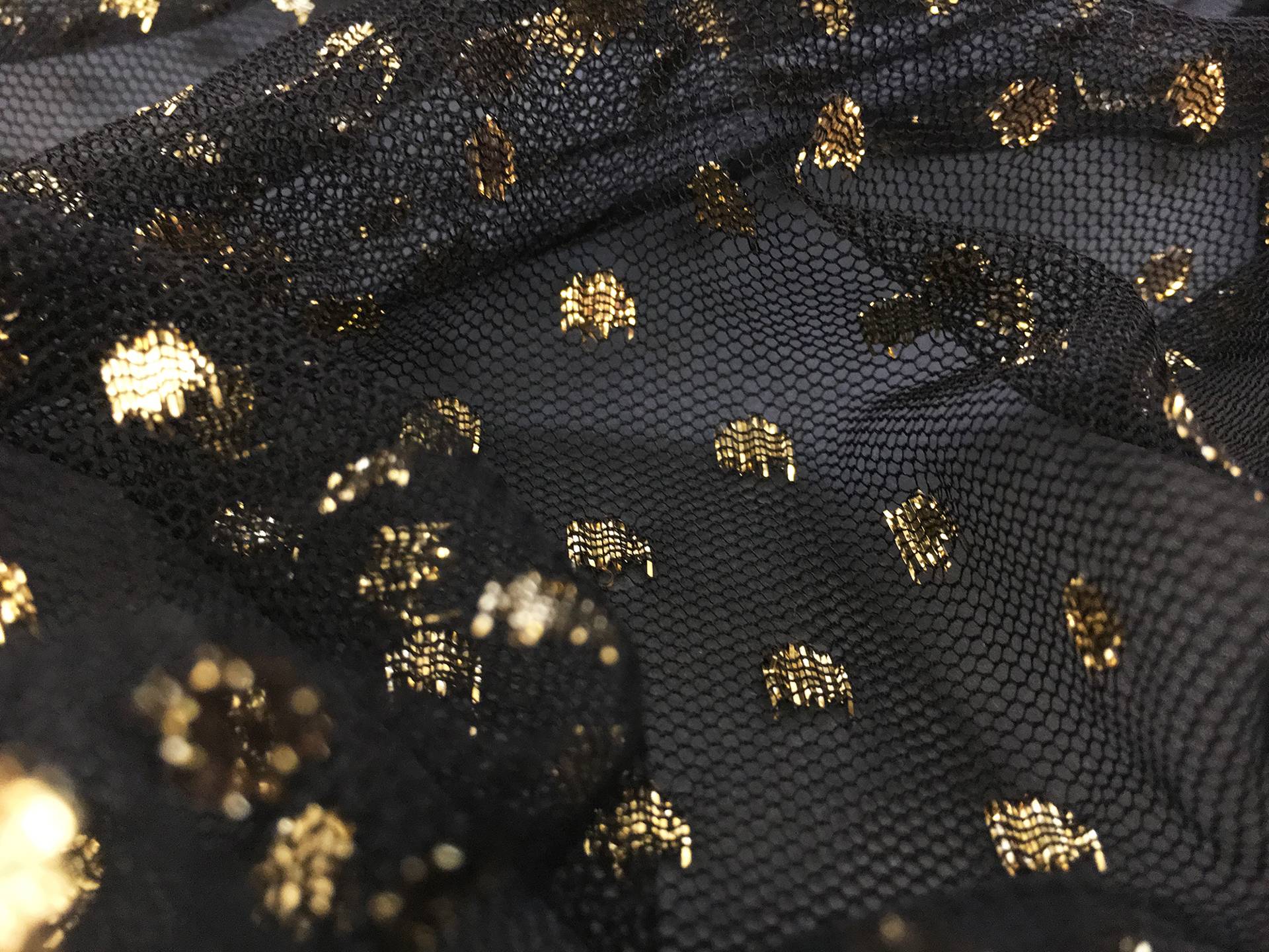 Metallic Point D'Sprit Net in Gold and White in Black and Gold