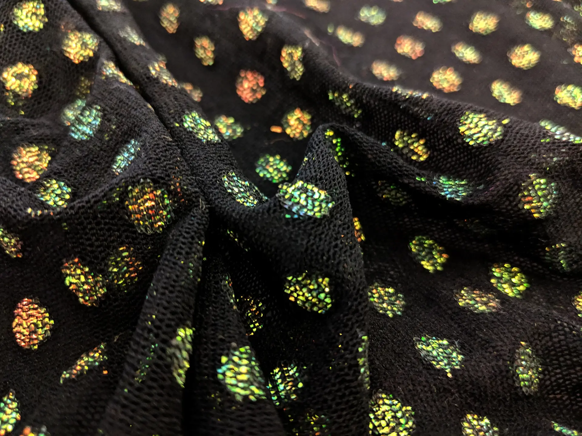 Stretch Metallic Point D'Sprit Net in Black and Opalescent