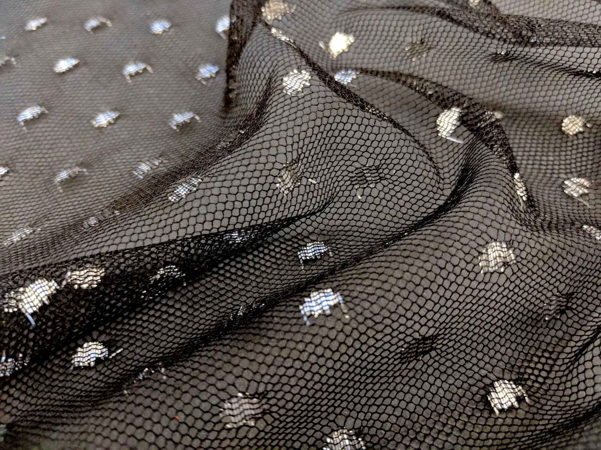 Metallic Point D'Sprit Net in Black and Silver