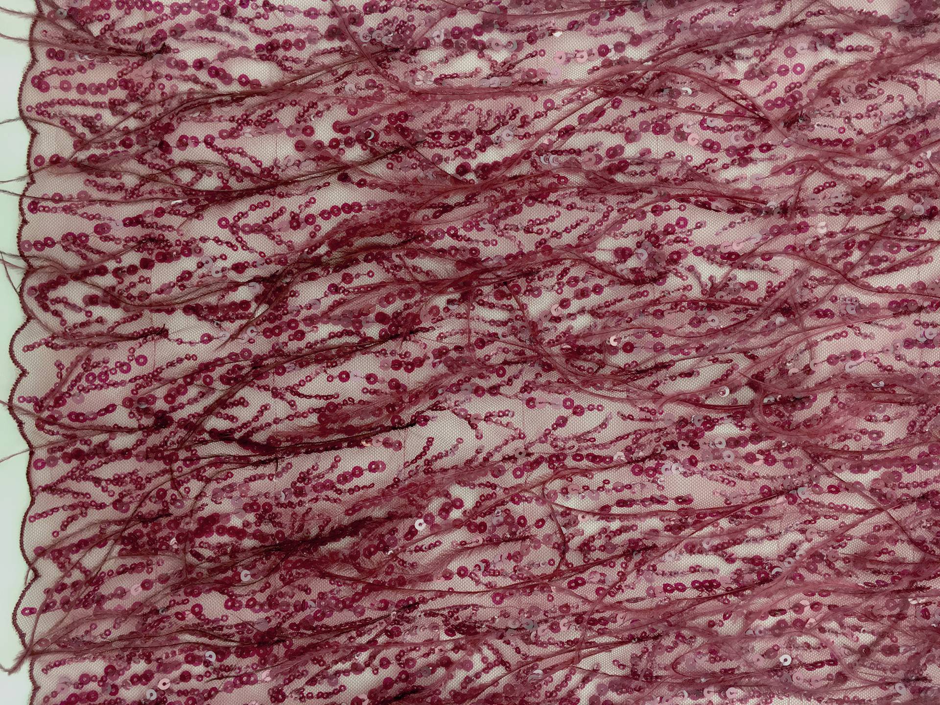 Feathered and Sequined Tulle in Wine
