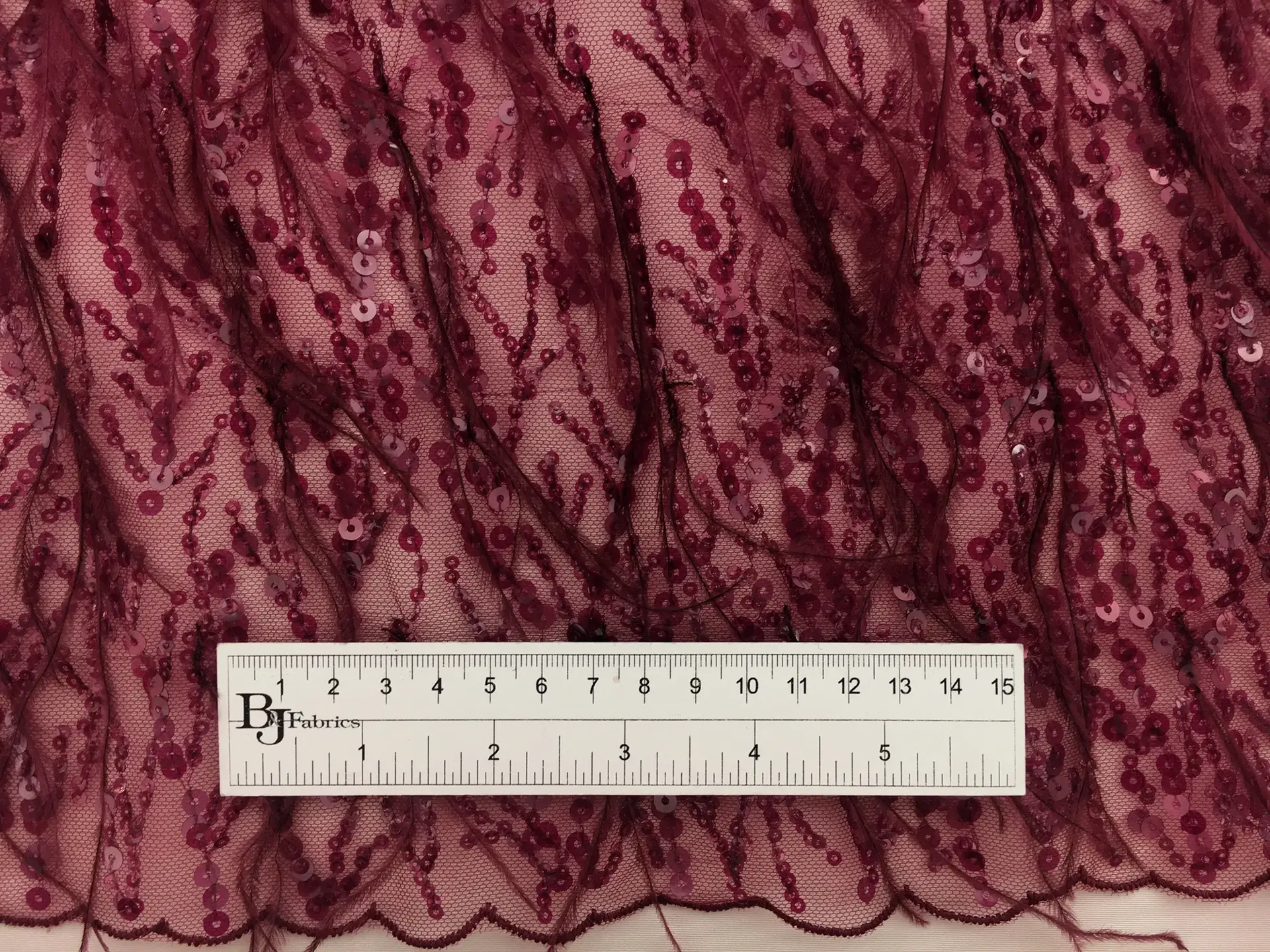 Feathered and Sequined Tulle in Wine