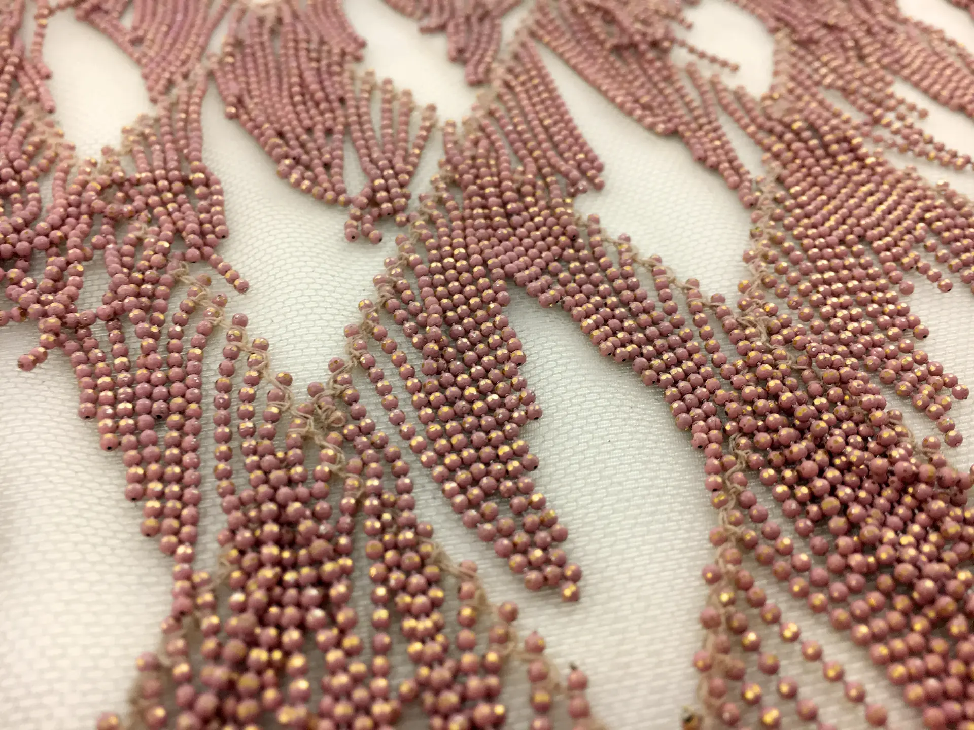 Novelty Tulle in Rose Gold Beaded Fringe