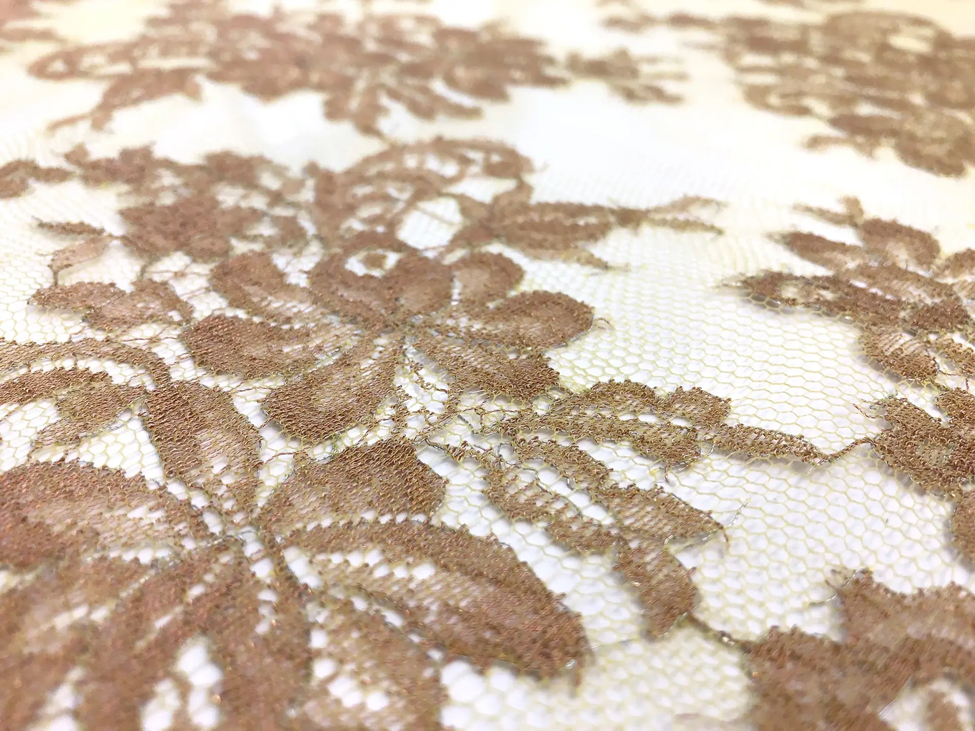 Metallic Floral Chantilly Lace in Lime and Copper