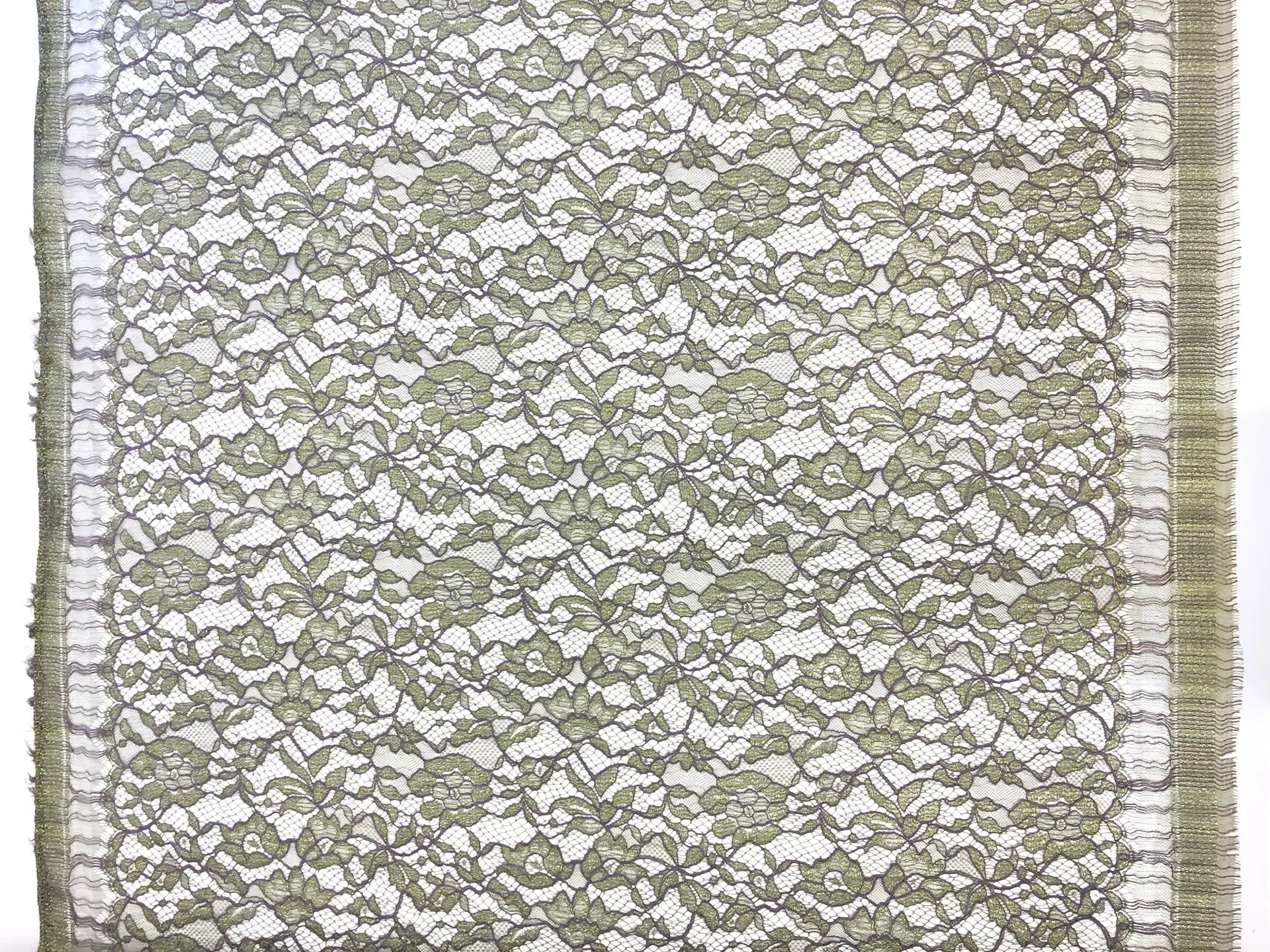 Corded Metallic Chantilly Lace in Olive and Lilac