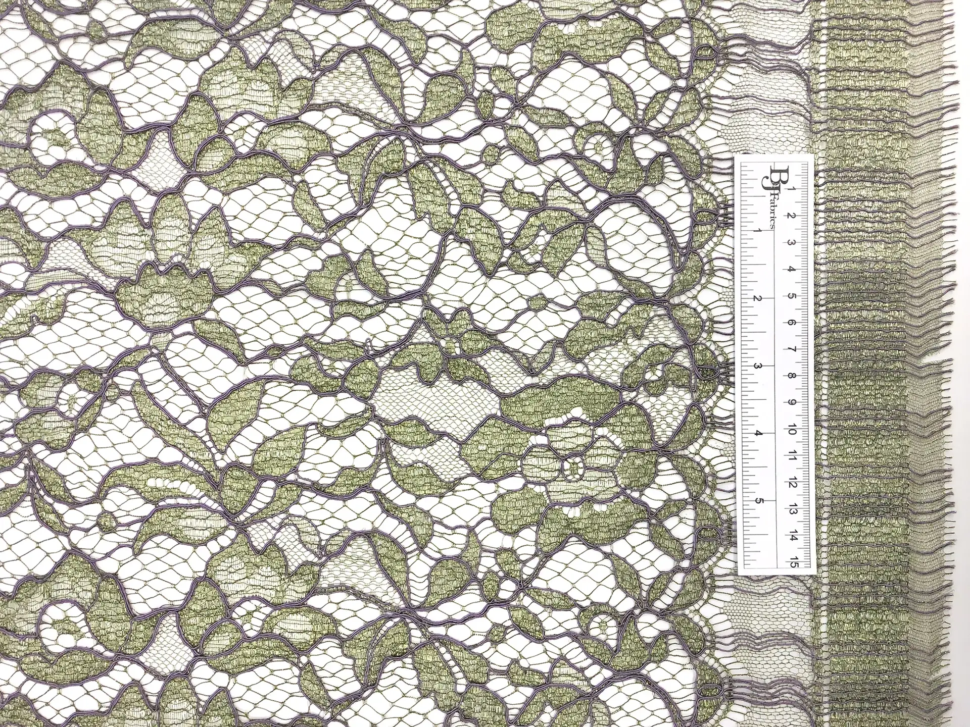 Corded Metallic Chantilly Lace in Olive and Lilac