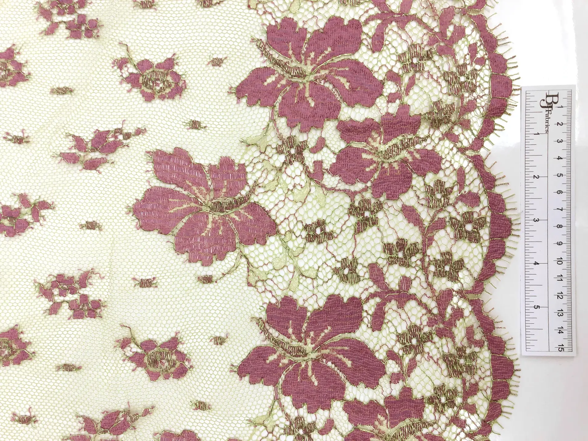 Metallic Floral Chantilly Lace in Green and Violet