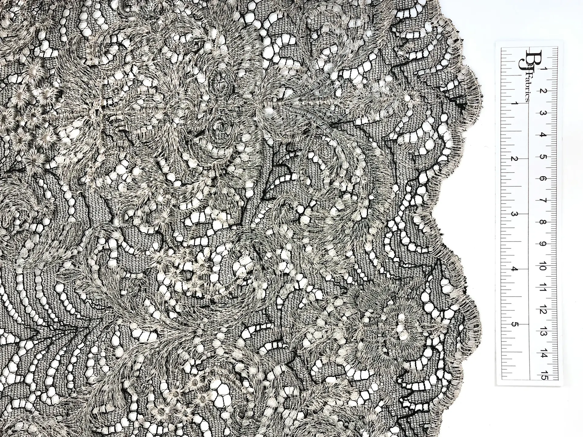 Metallic Embroidered Chantilly Lace in Black and Silver Filigree