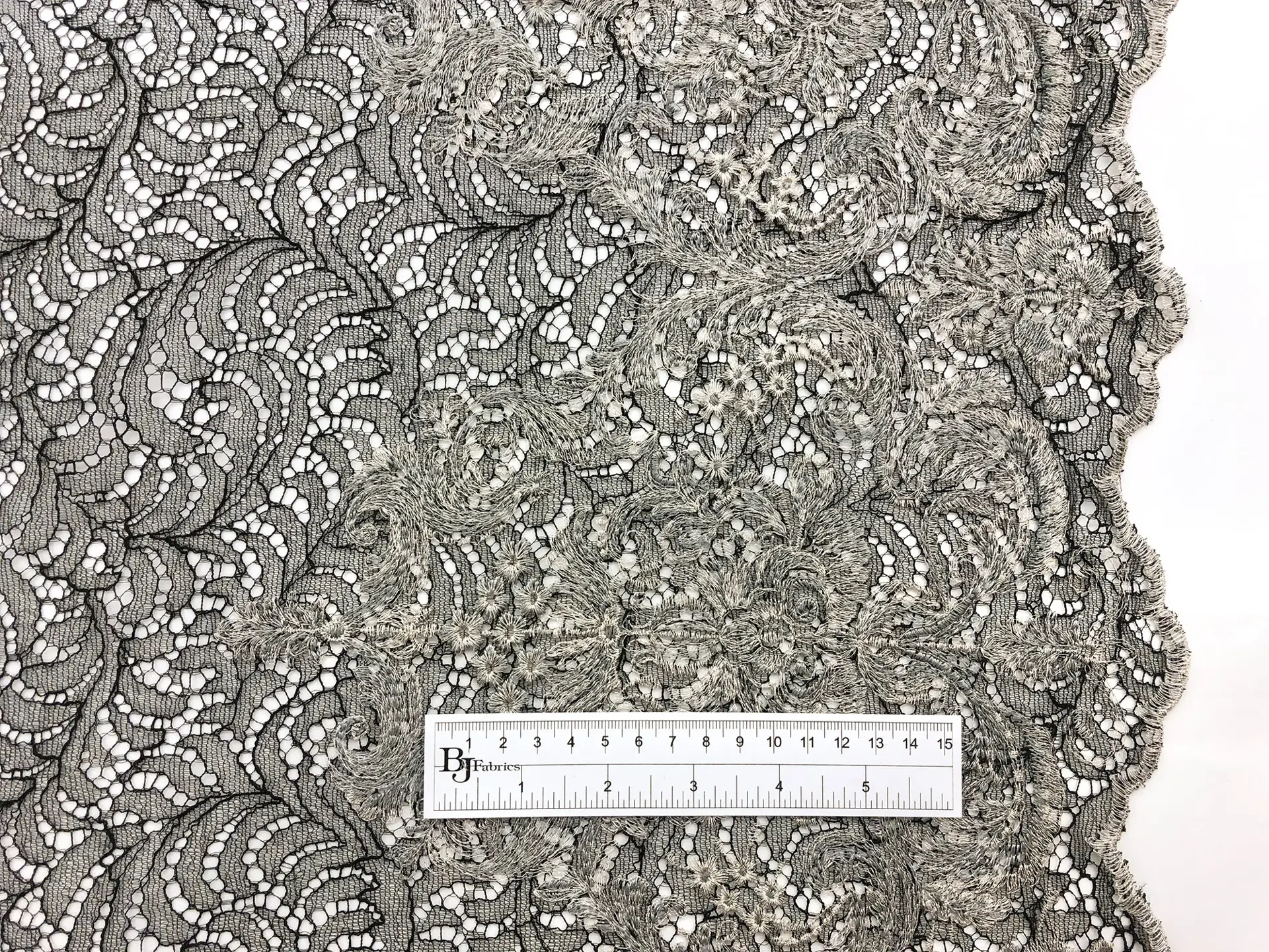 Metallic Embroidered Chantilly Lace in Black and Silver Filigree