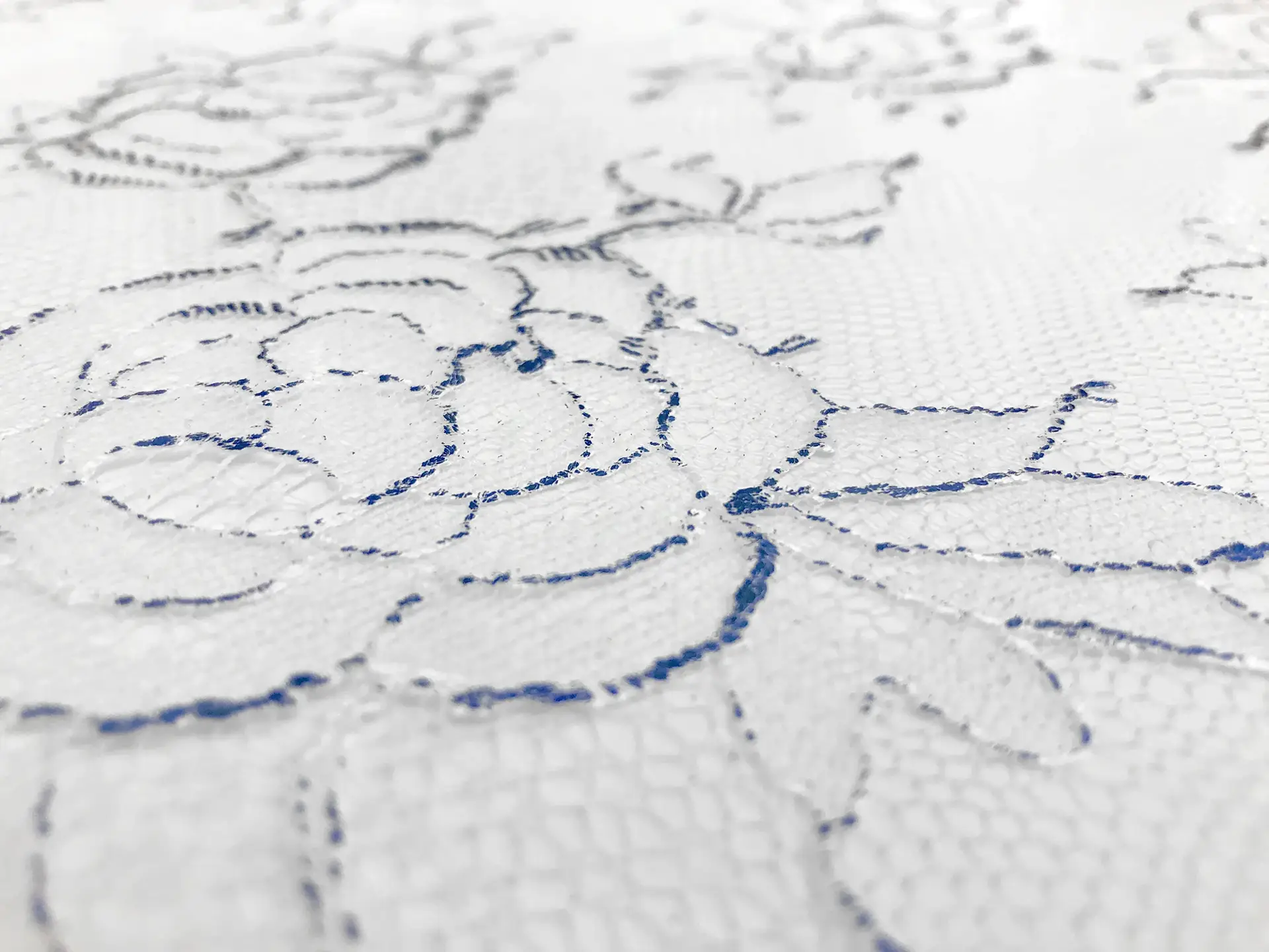 Metallic Floral Chantilly Lace in White and Royal Blue